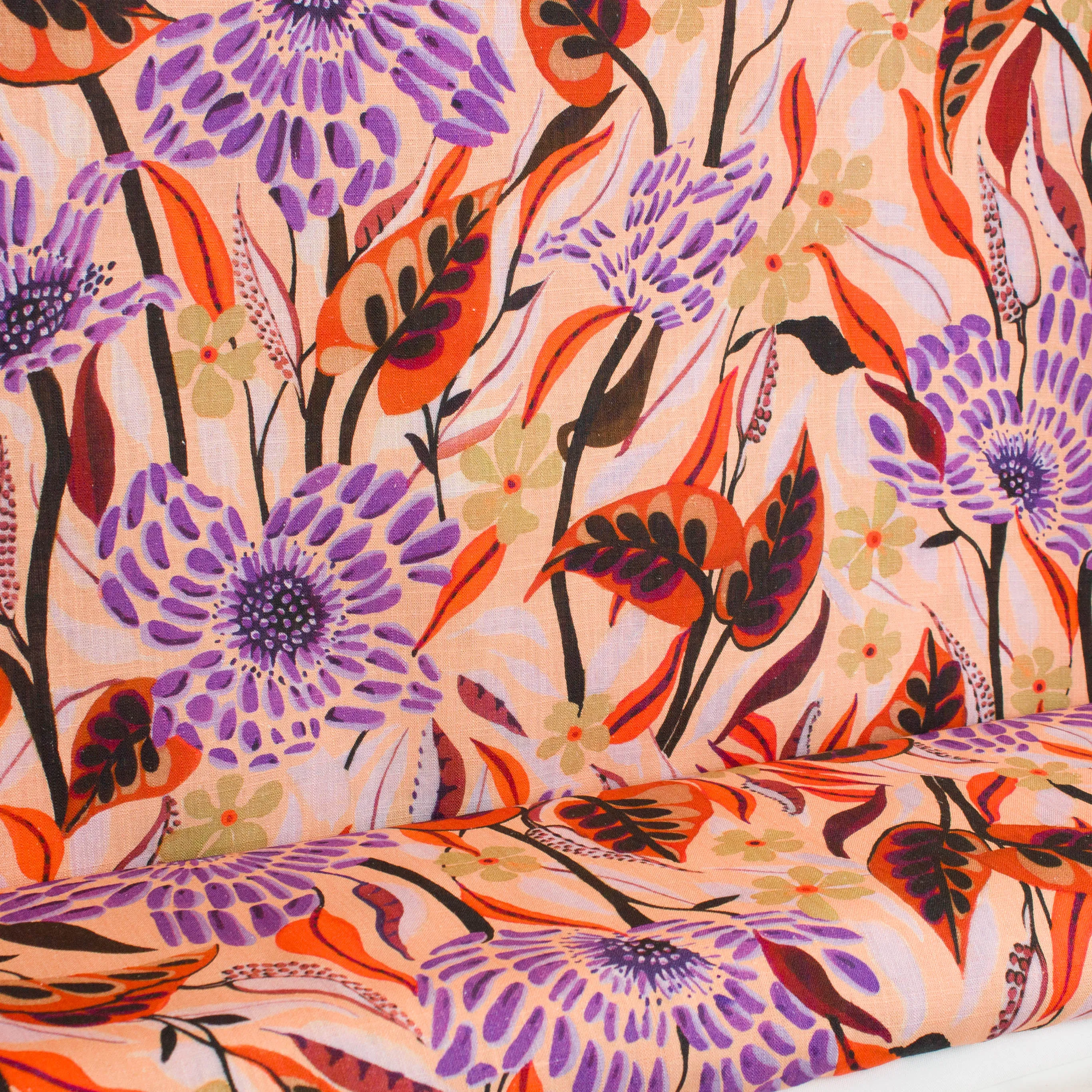 Viscose linnen oranje met bloemen - A La Ville