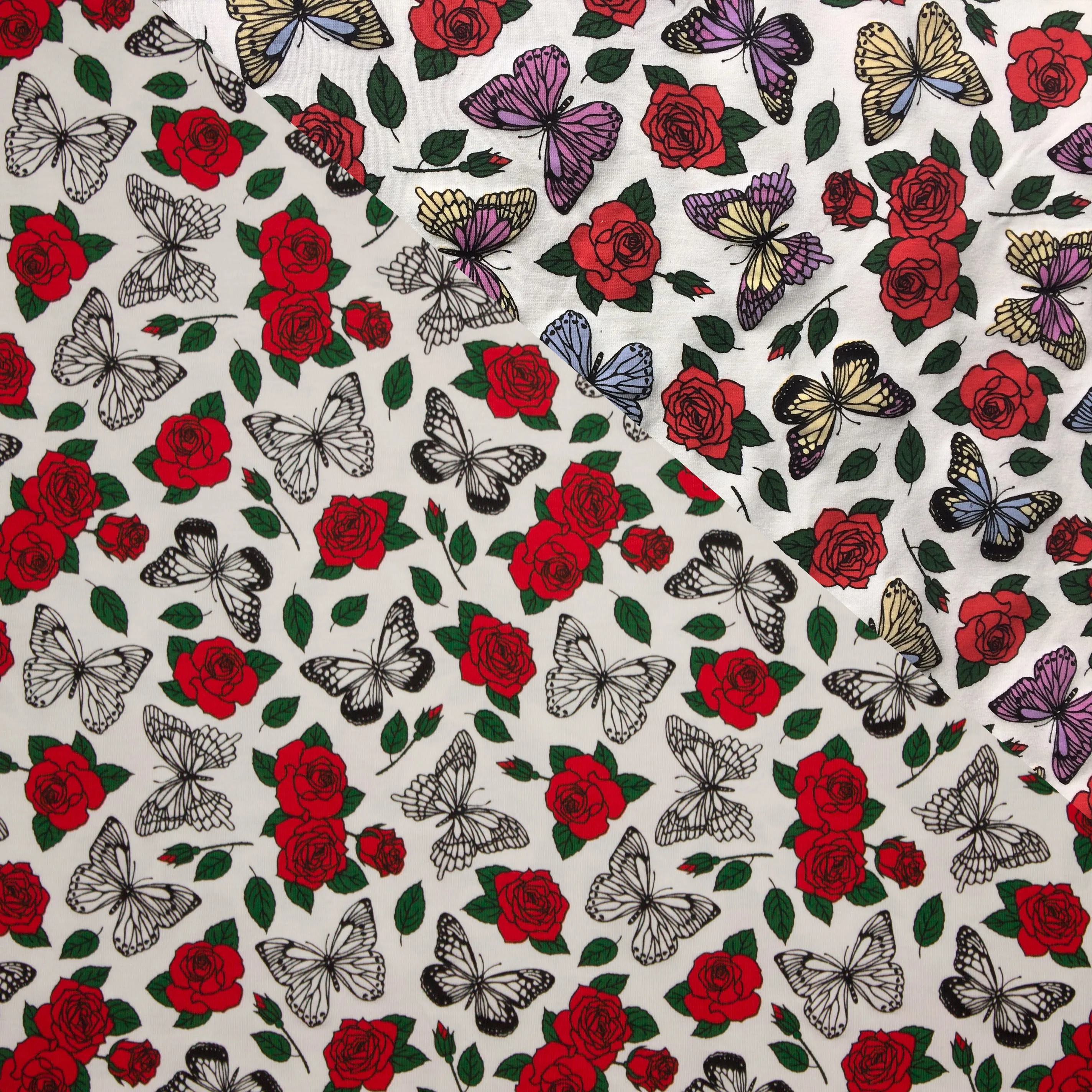 Kleur veranderende tricot met rozen en vlinders
