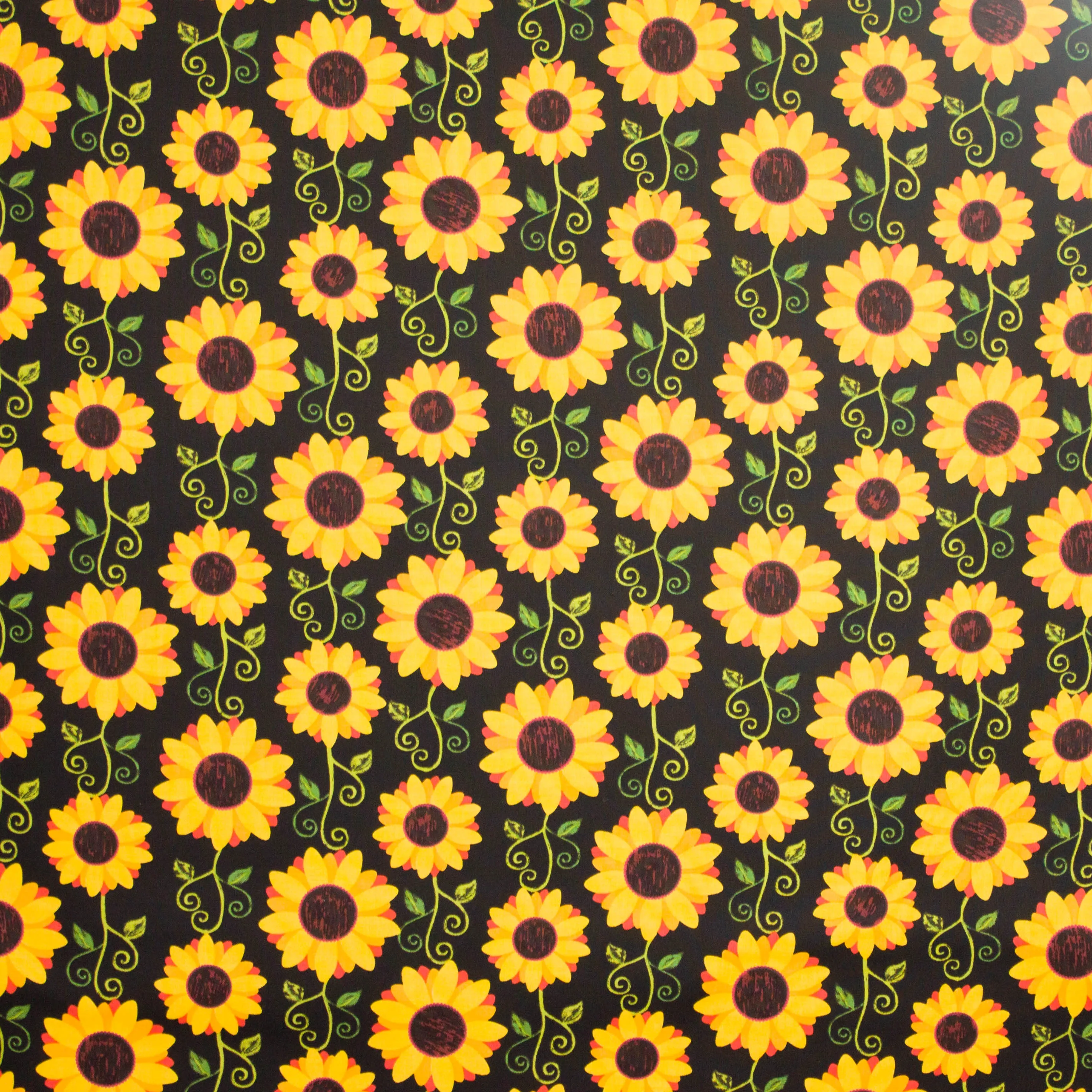 Zwarte katoen met zonnebloem motief