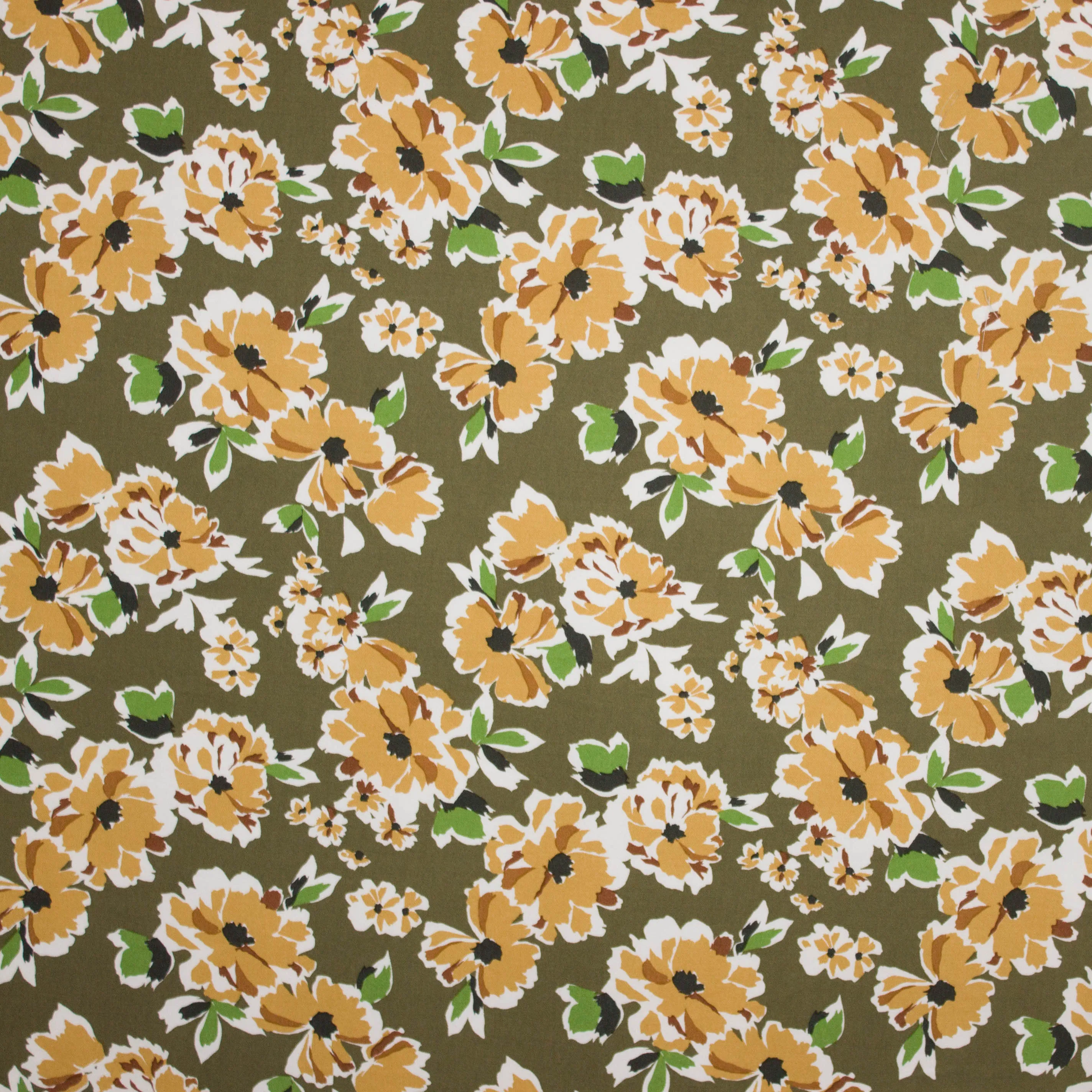 Kaki viscose met bloemen motief