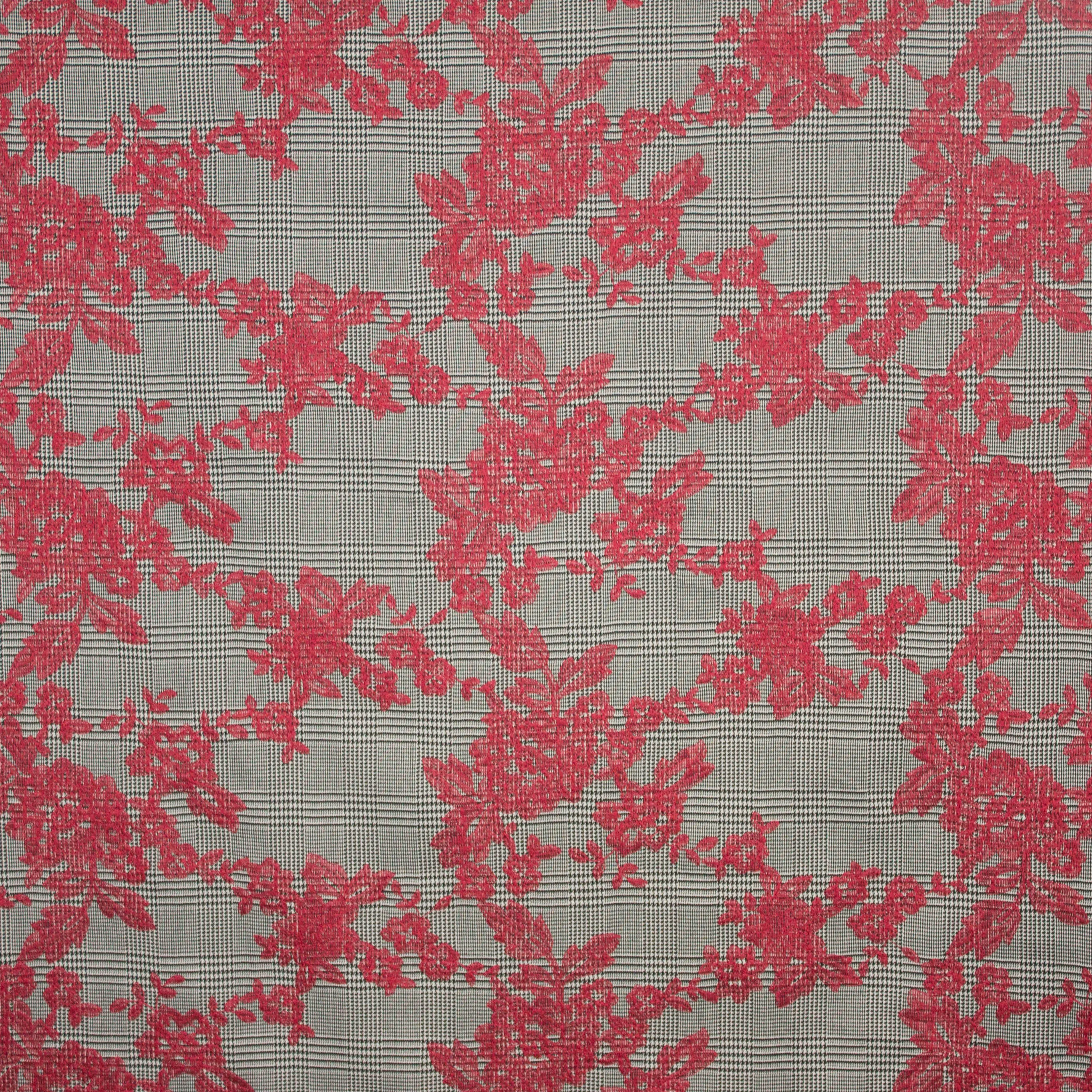 Glencheck met rood bloemenmotief