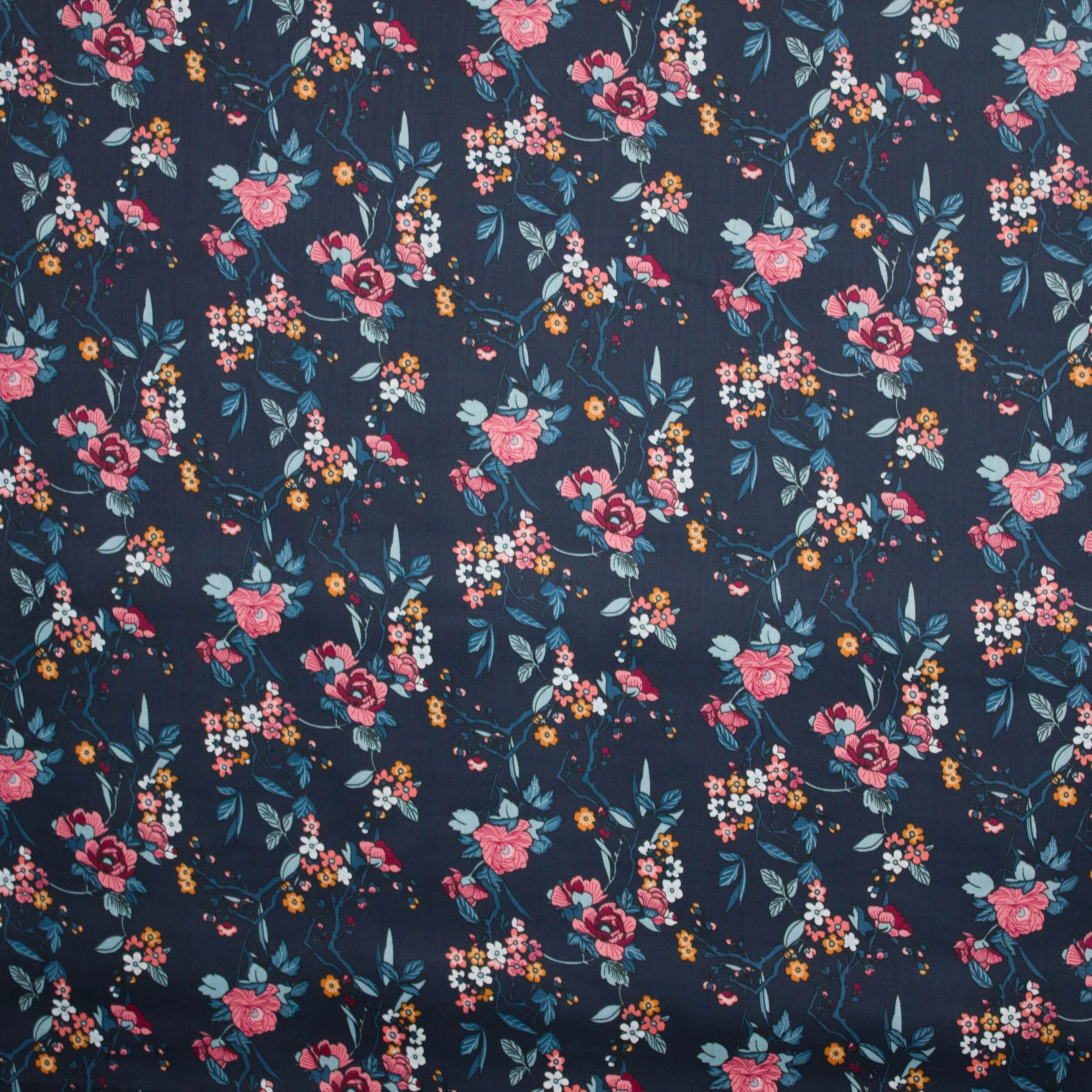 Donkerblauwe katoen met bloemmotief