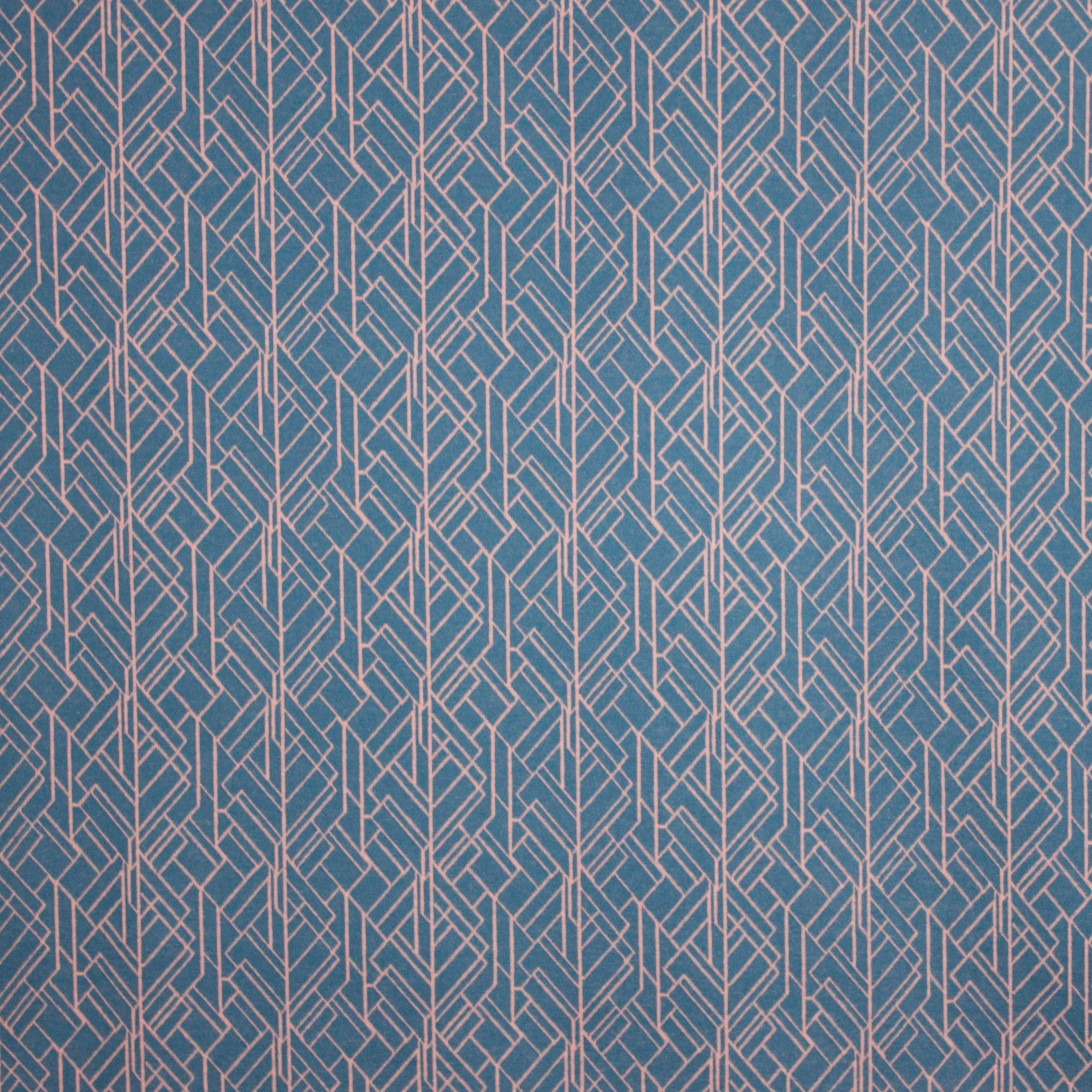 Blauwe katoentricot met lijnmotief