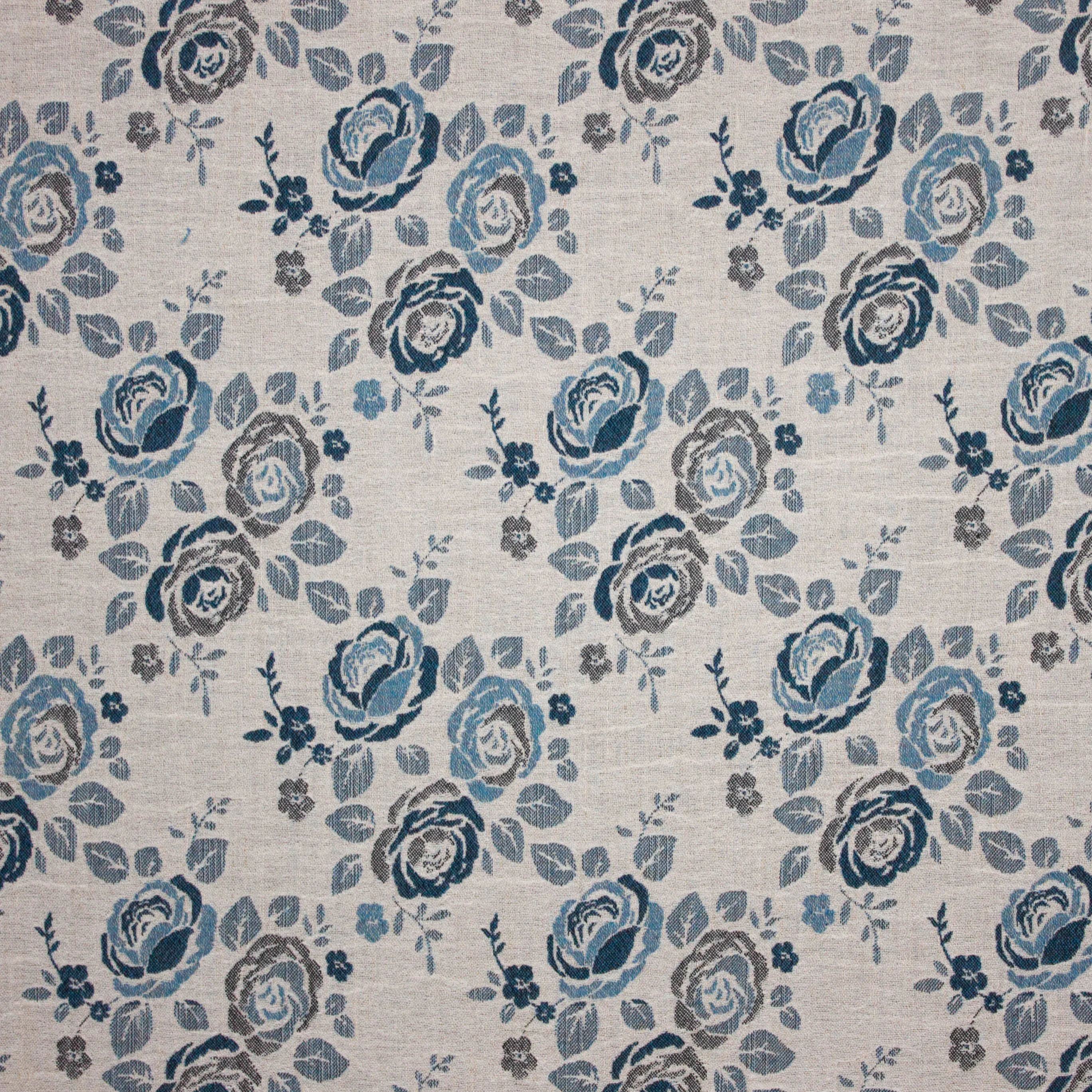 Jacquard met wit-blauw bloemmotief double face