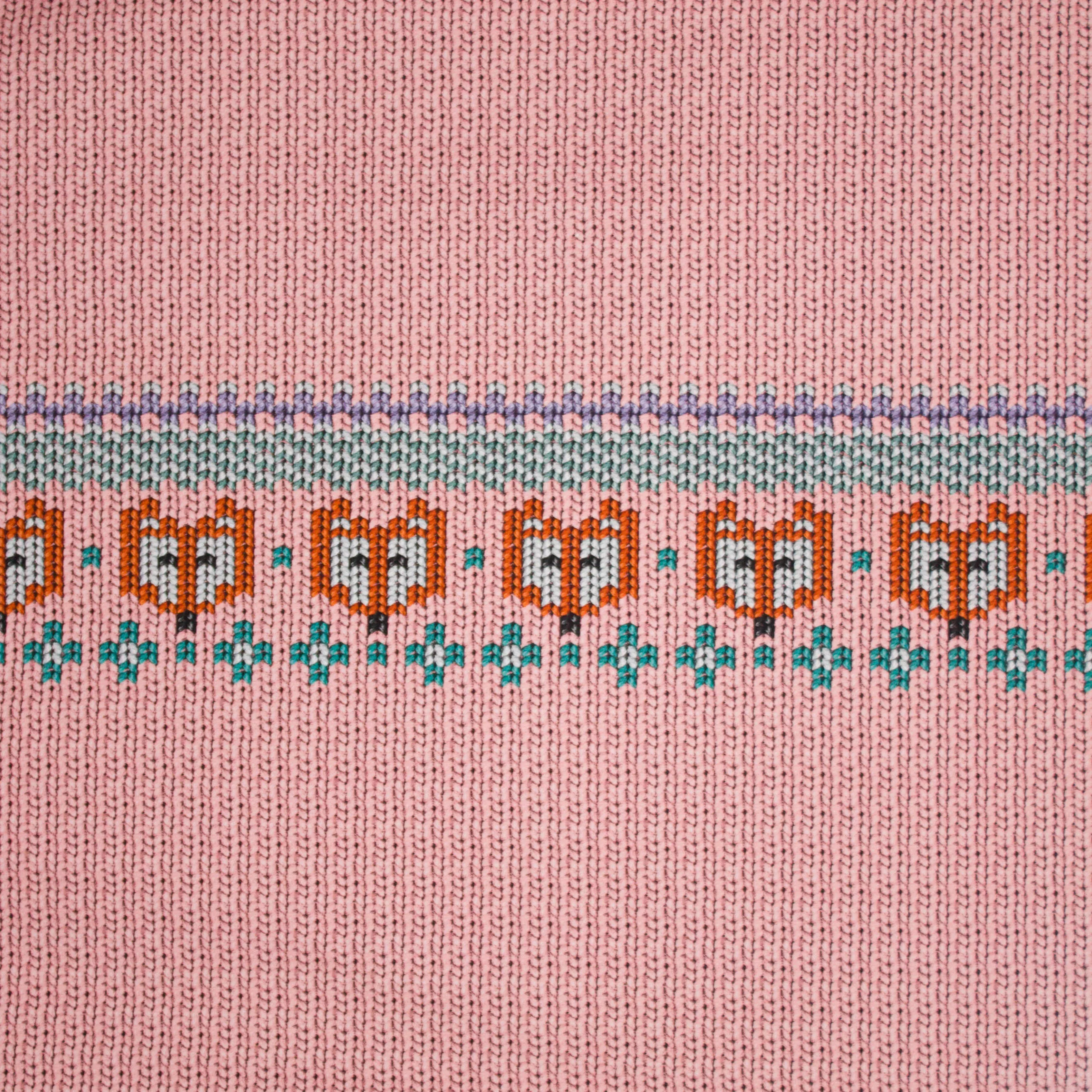 French terry paneel roze met kabelprint en vosjes