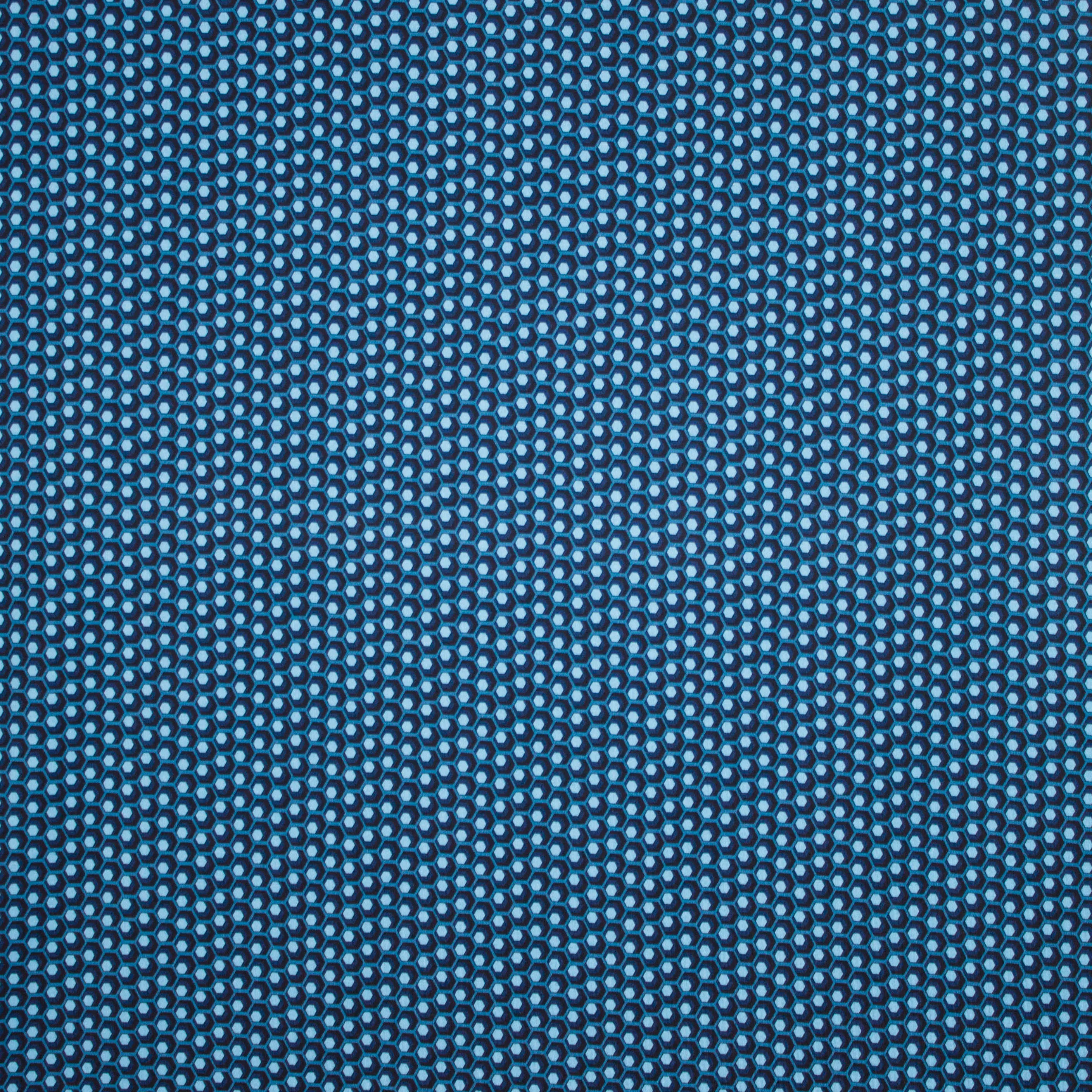 Dikke viscosetricot met blauw honingraad motief