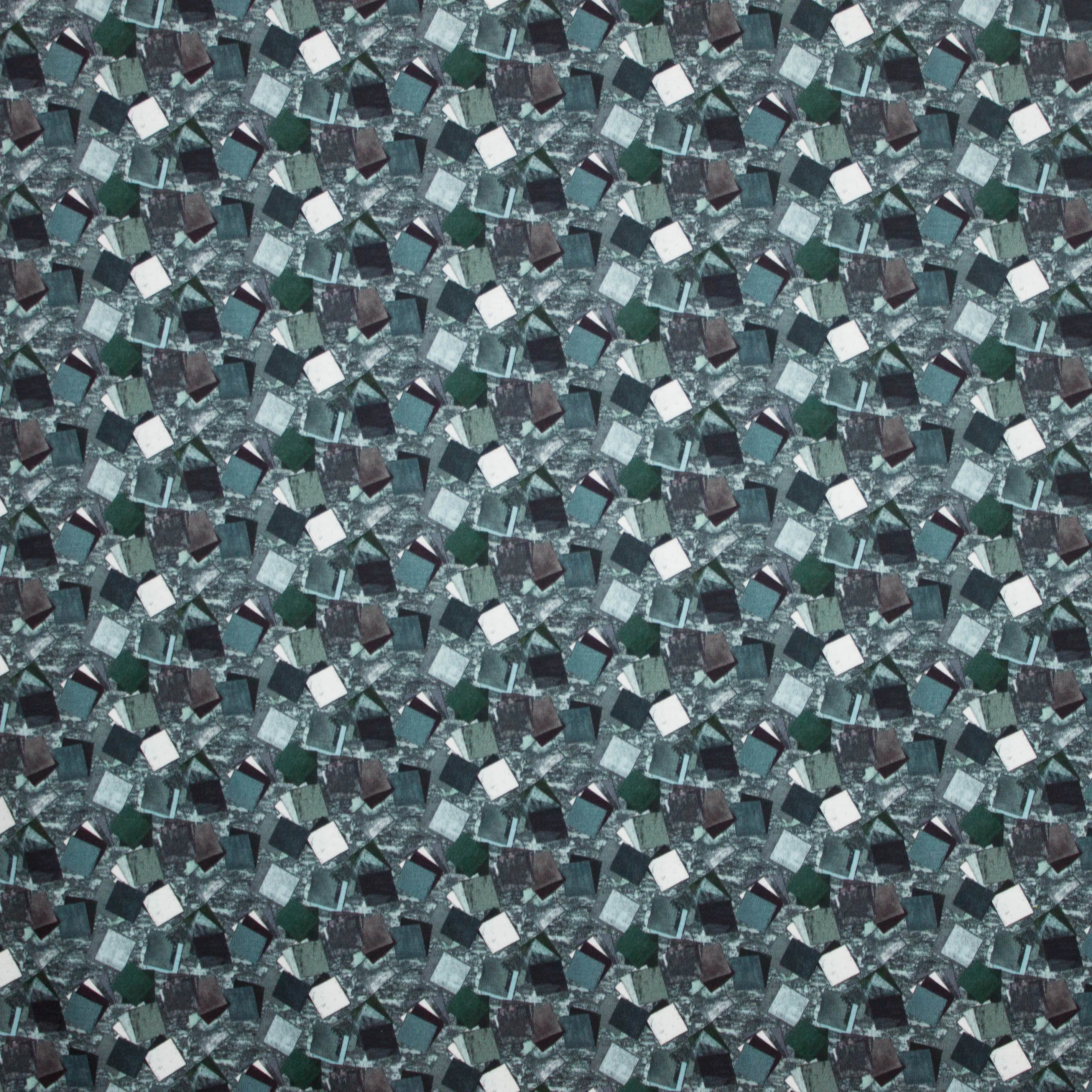 Petrol tricot met vierkant motief