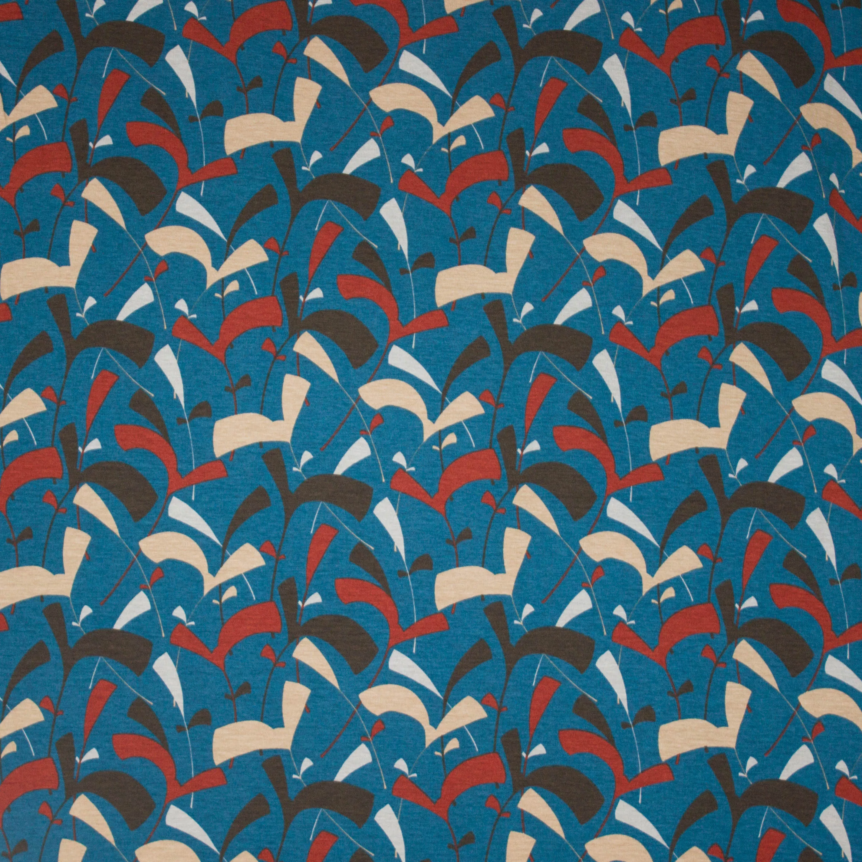 Petrol tricot met abstract plantmotief