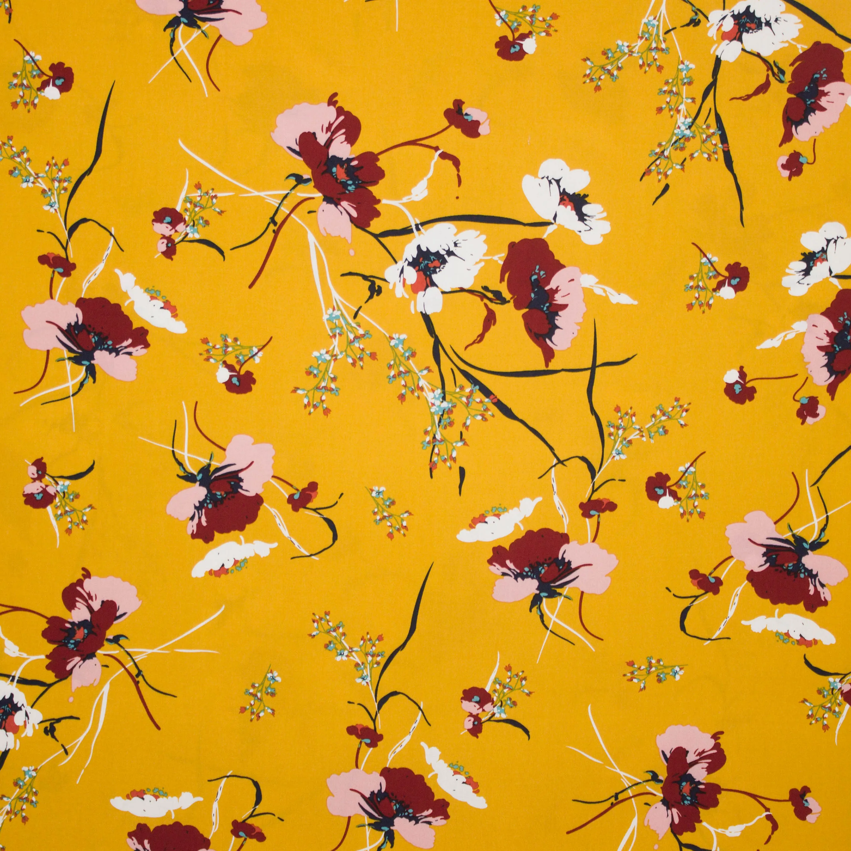 Gele viscose met bloemenmotief