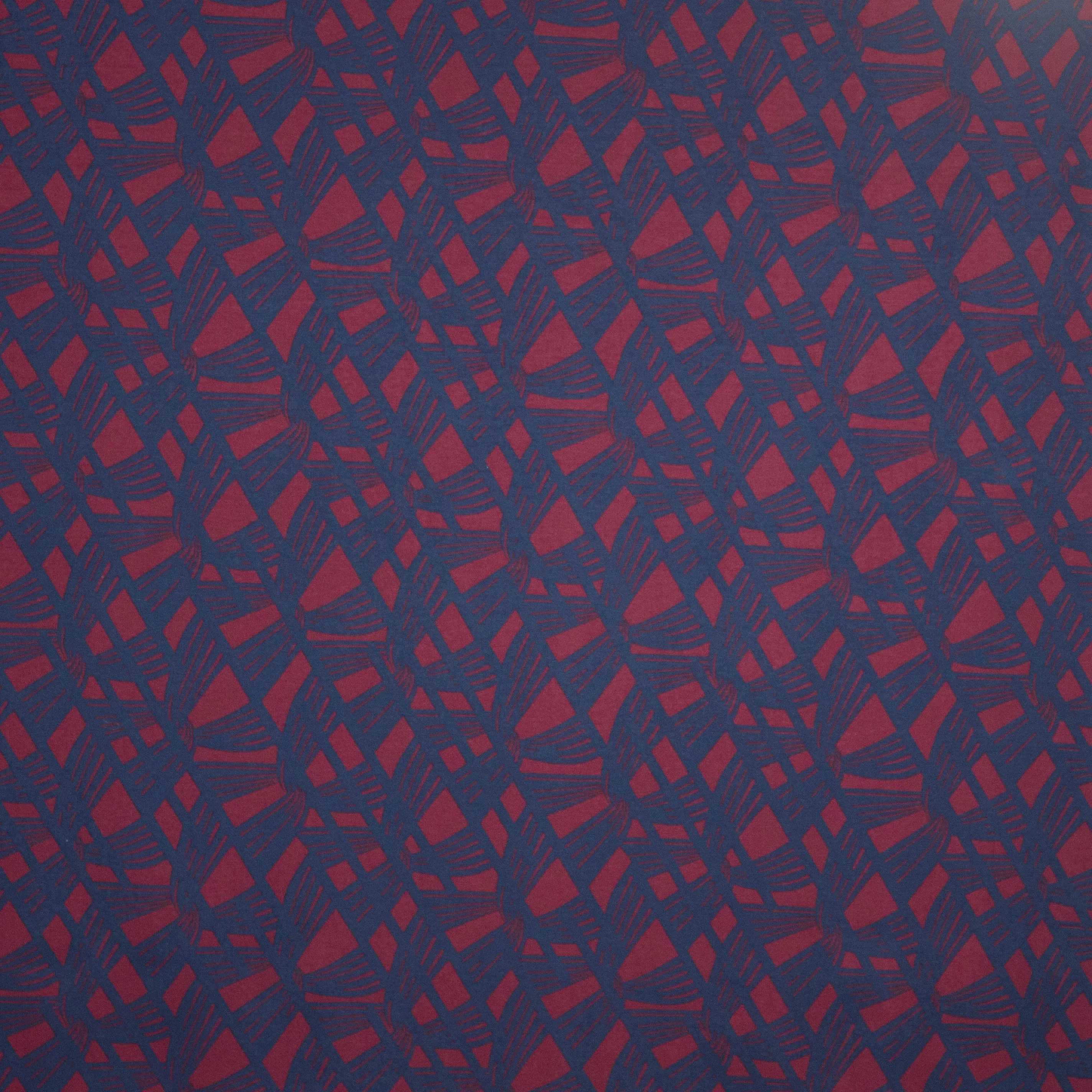 Blauw-rode katoentricot met geometrisch patroon