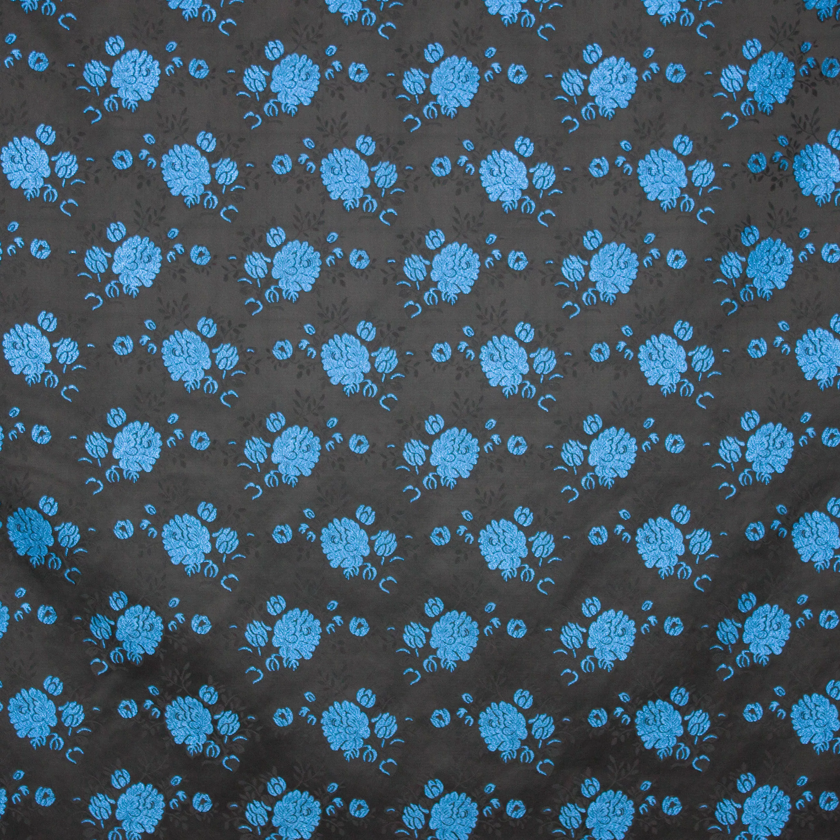 Zwarte jacquard met blauw bloemenmotief