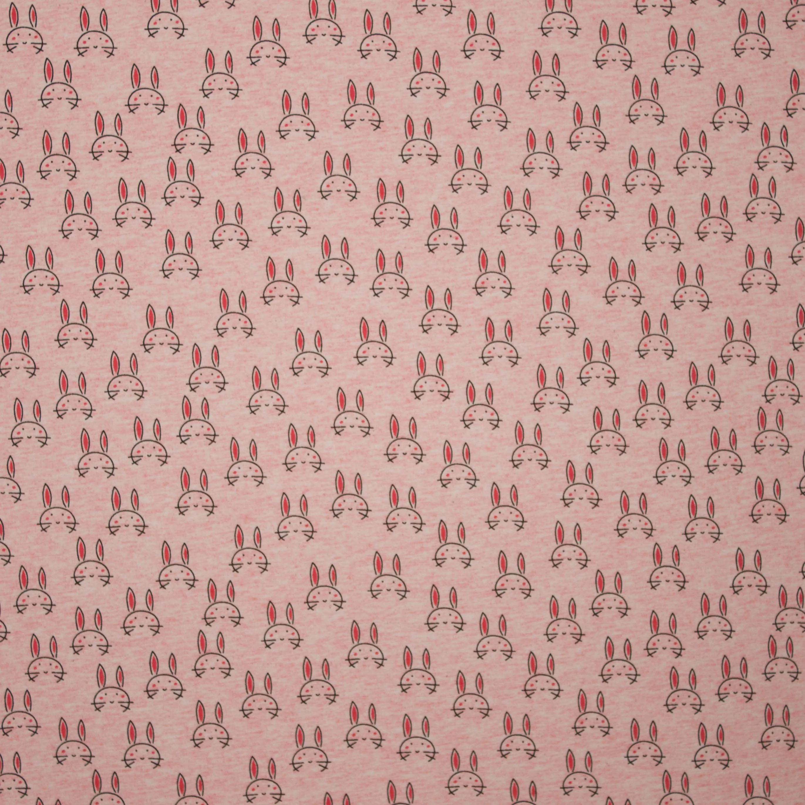 Roze french terry met konijntjes