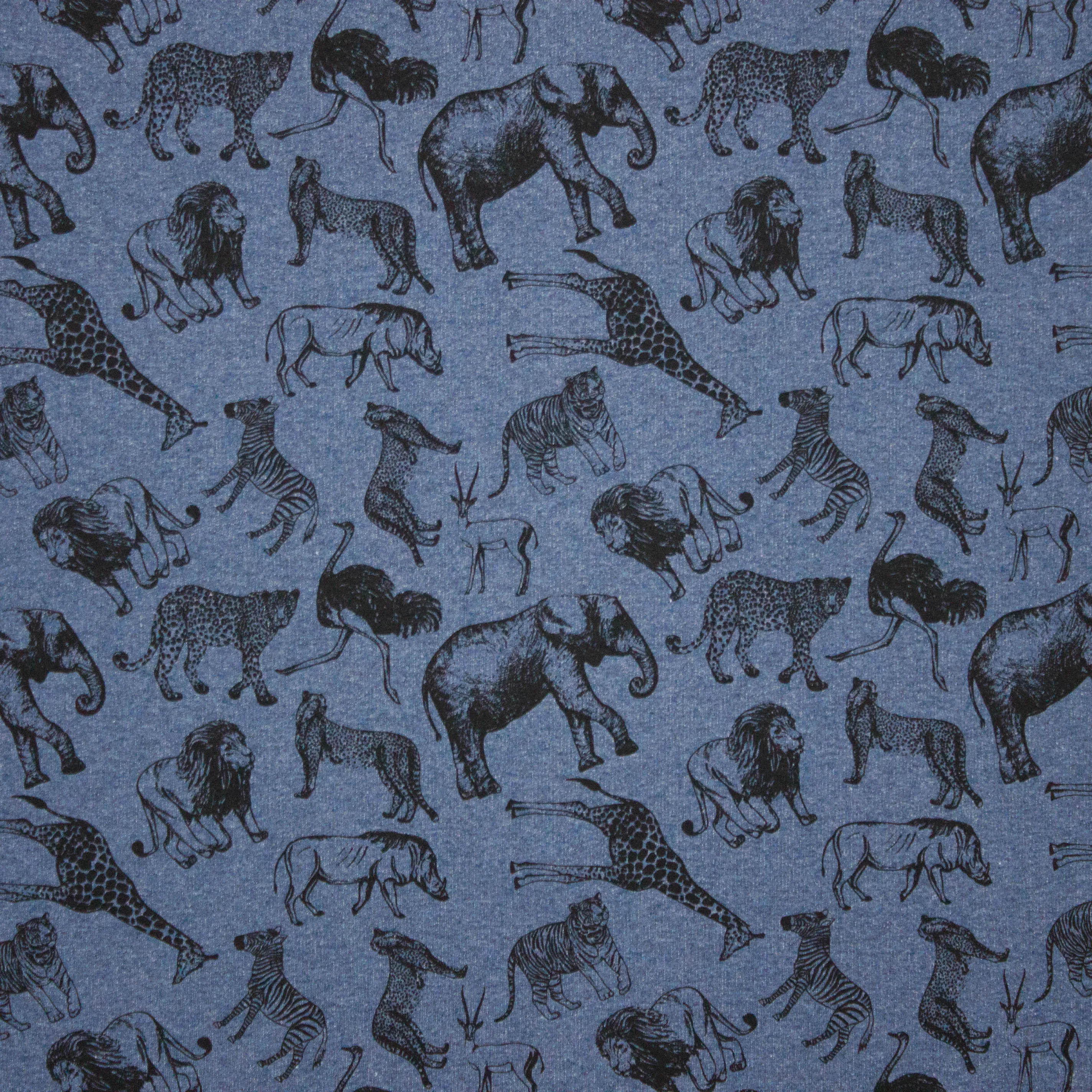 French terry in donkerblauw met dieren