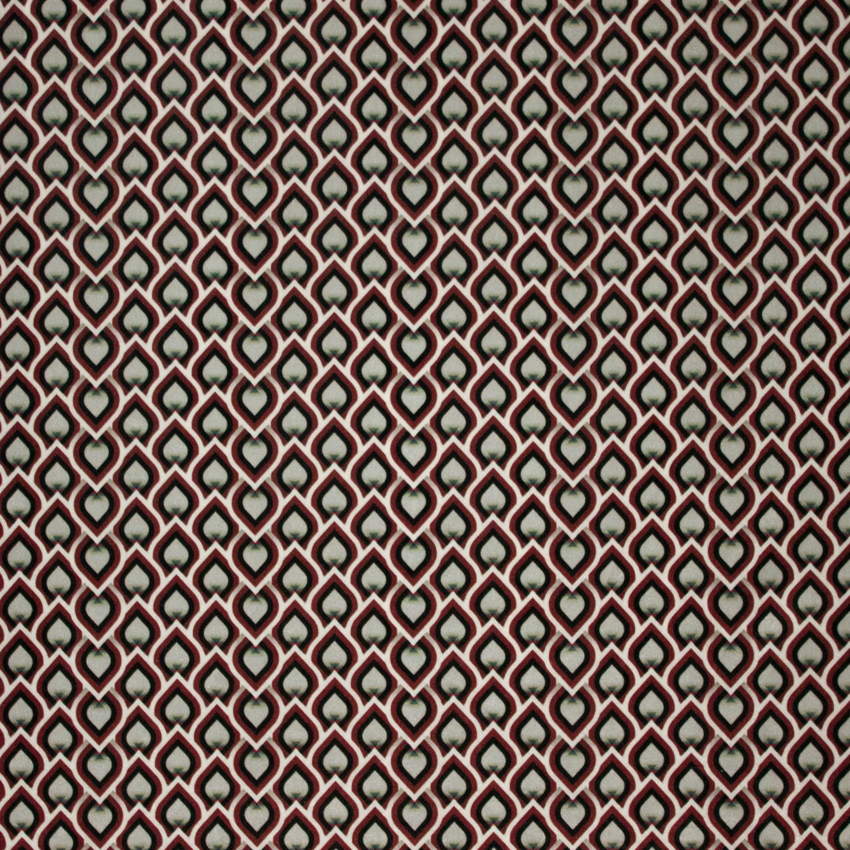 Stretch Fluweel/velours in bordeaux/munt retromotief