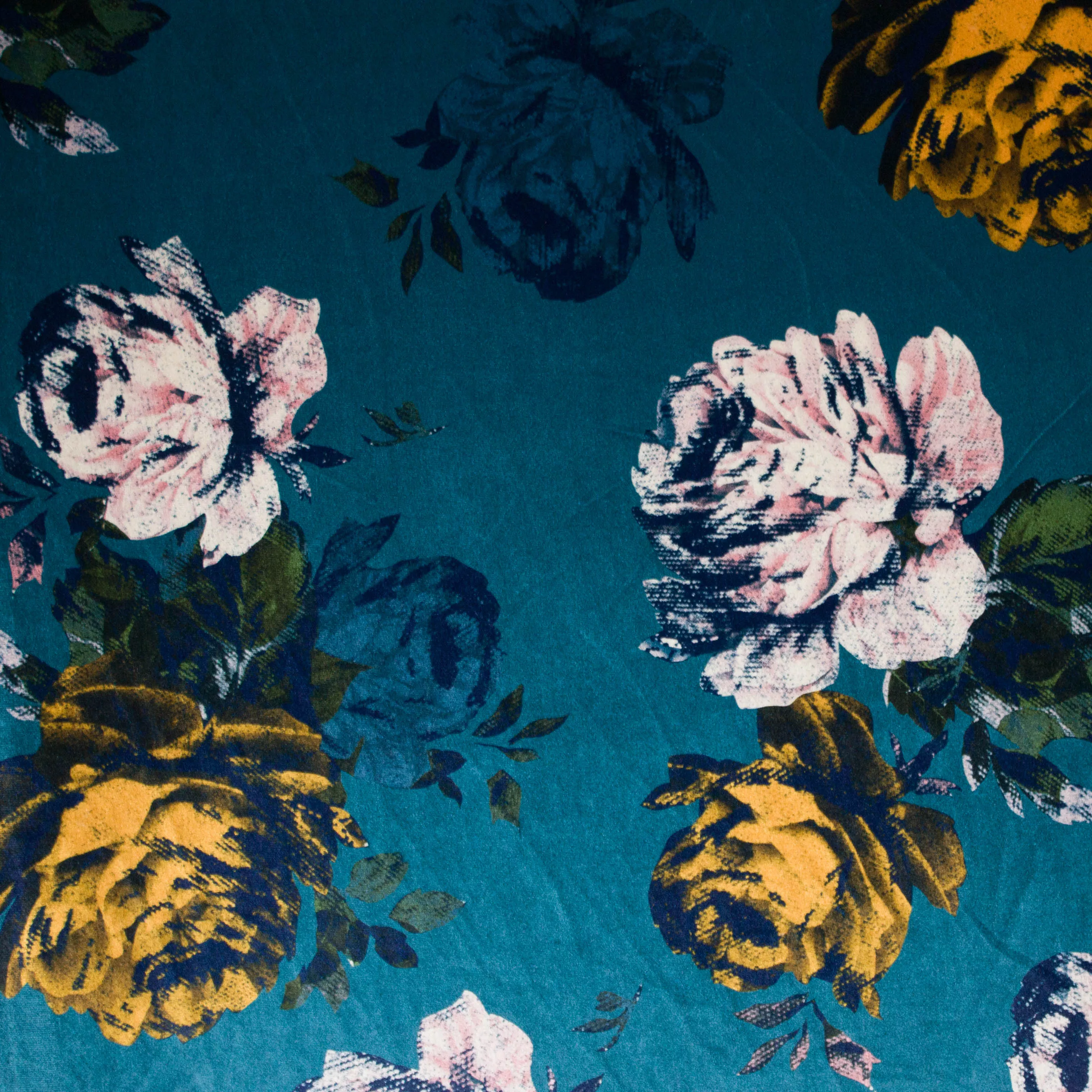 Stretch Fluweel/velours met grote bloemen
