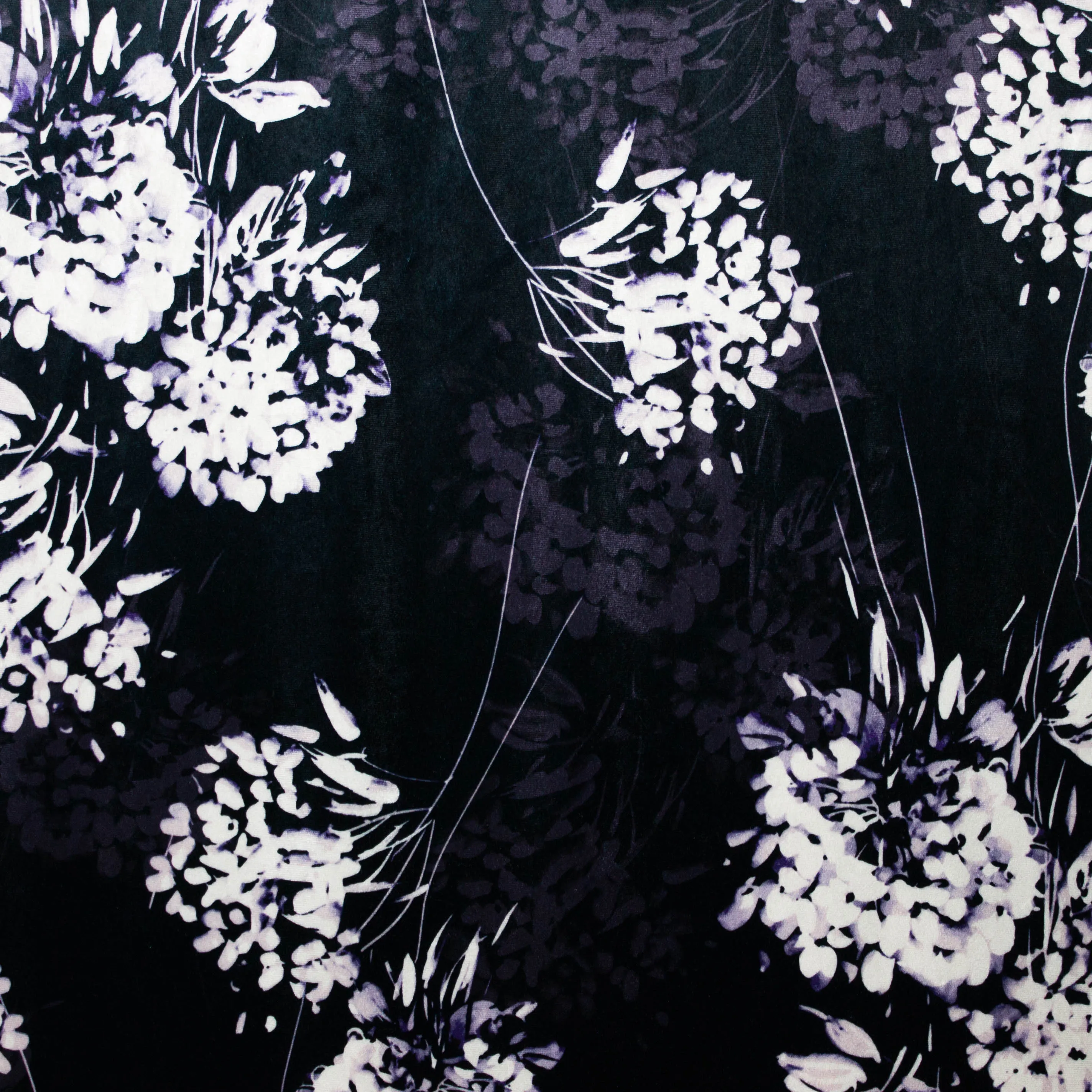 Stretch fluweel/velours in diep donkerblauw met bloemen