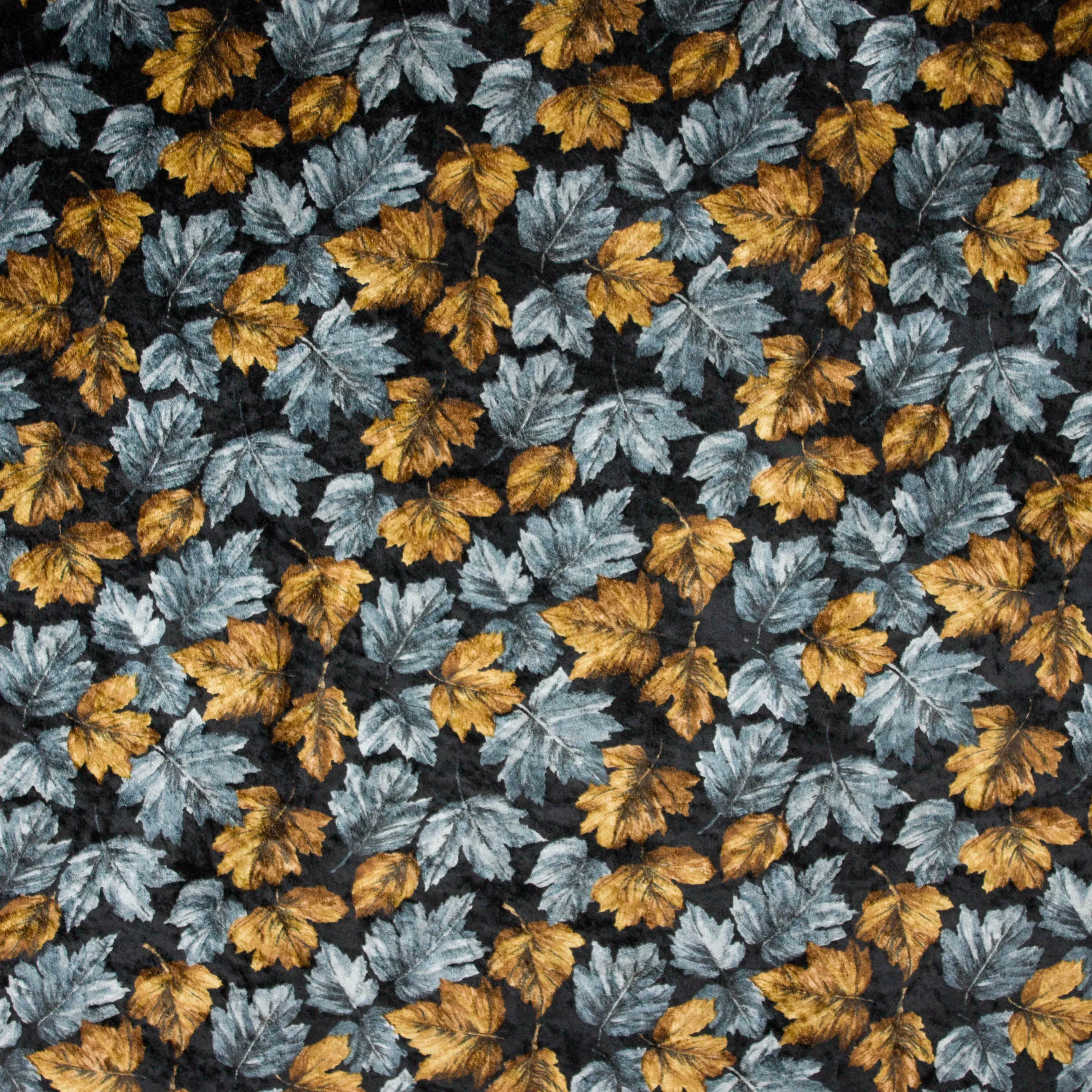 Stretch velours/fluweel in zwart met herfstbladeren