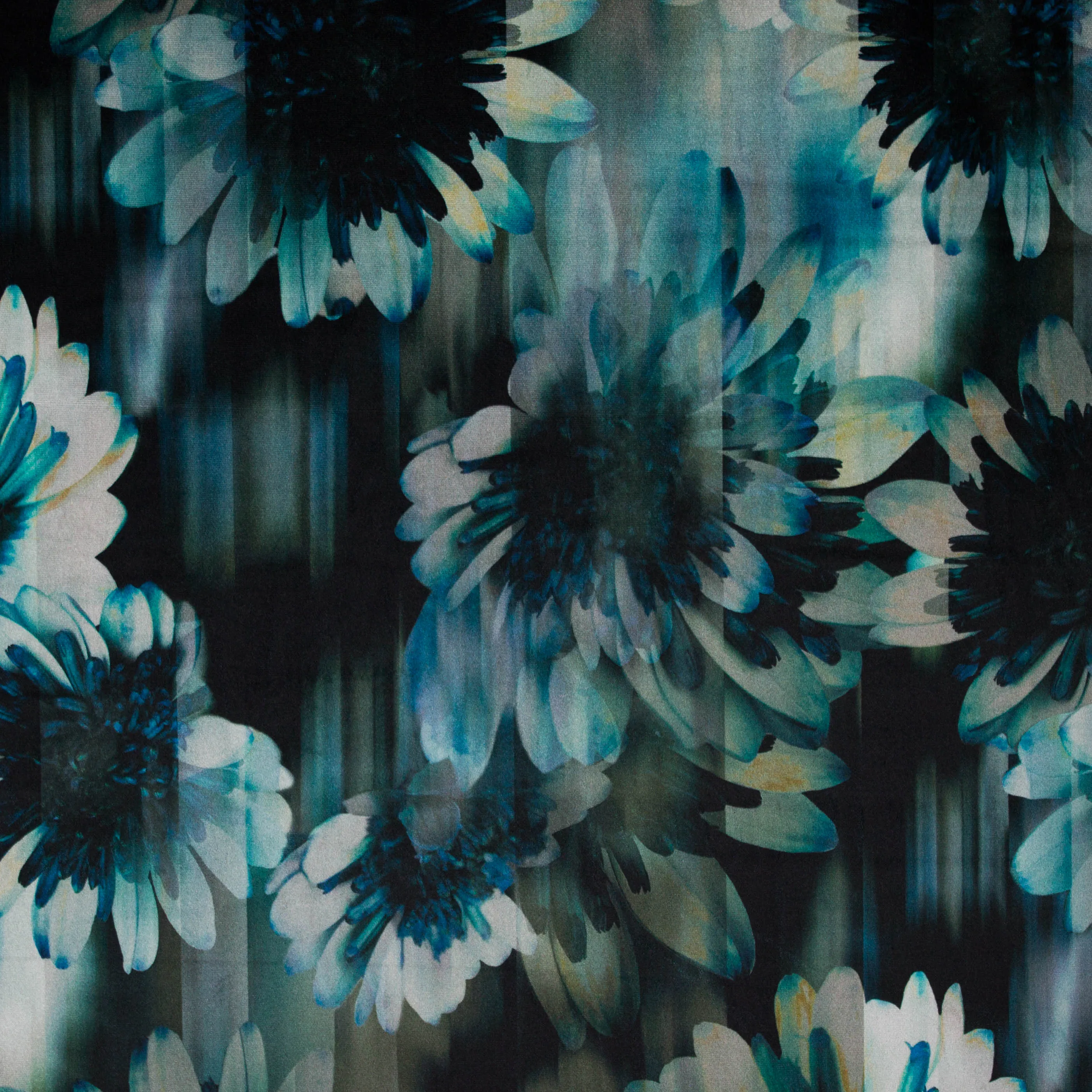 Stretch velours/fluweel met bloemen in groene/blauwe en petrol tinten
