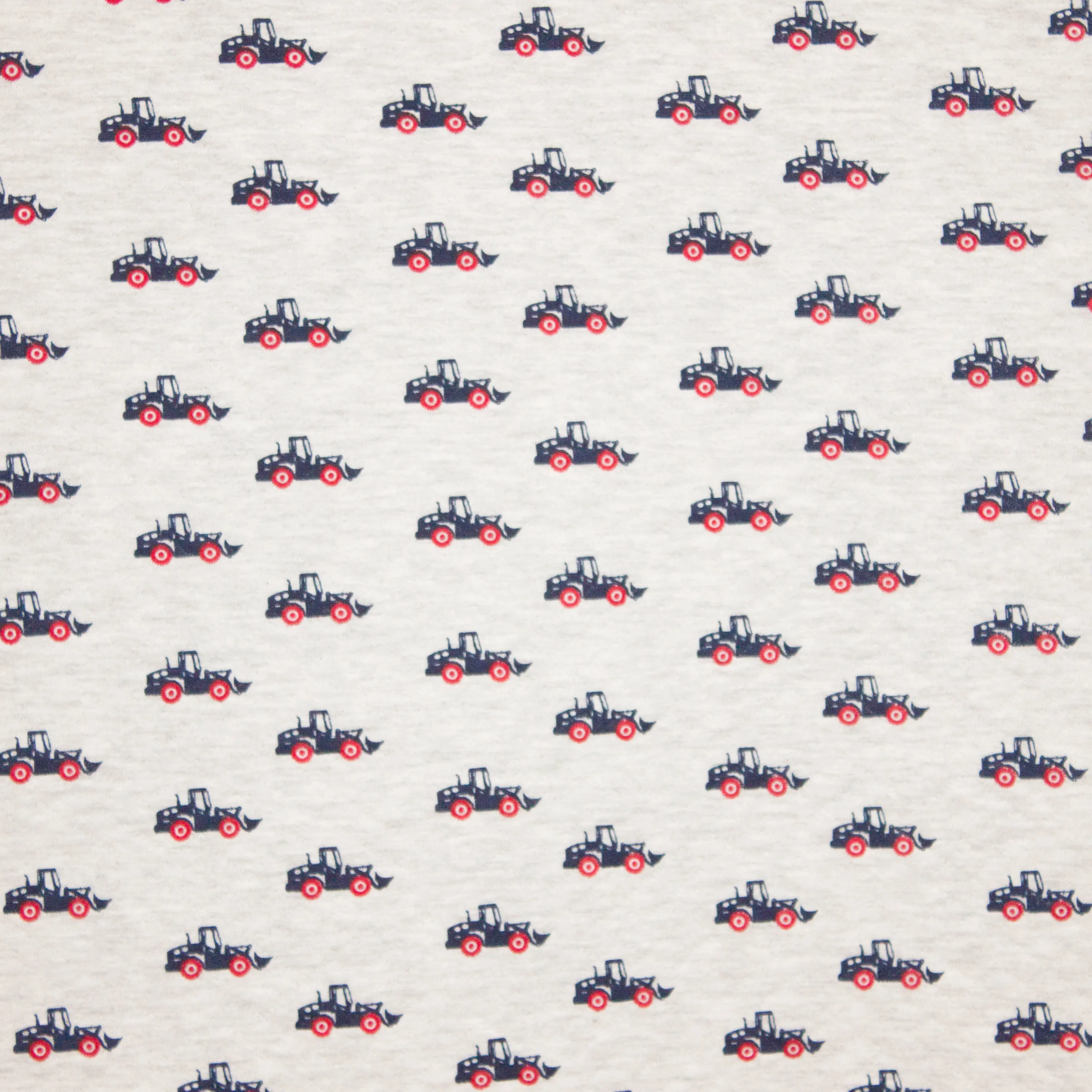 Licht ecru gewatteerde sweaterstof met wafeltjespatroon, motief van zwarte tractors