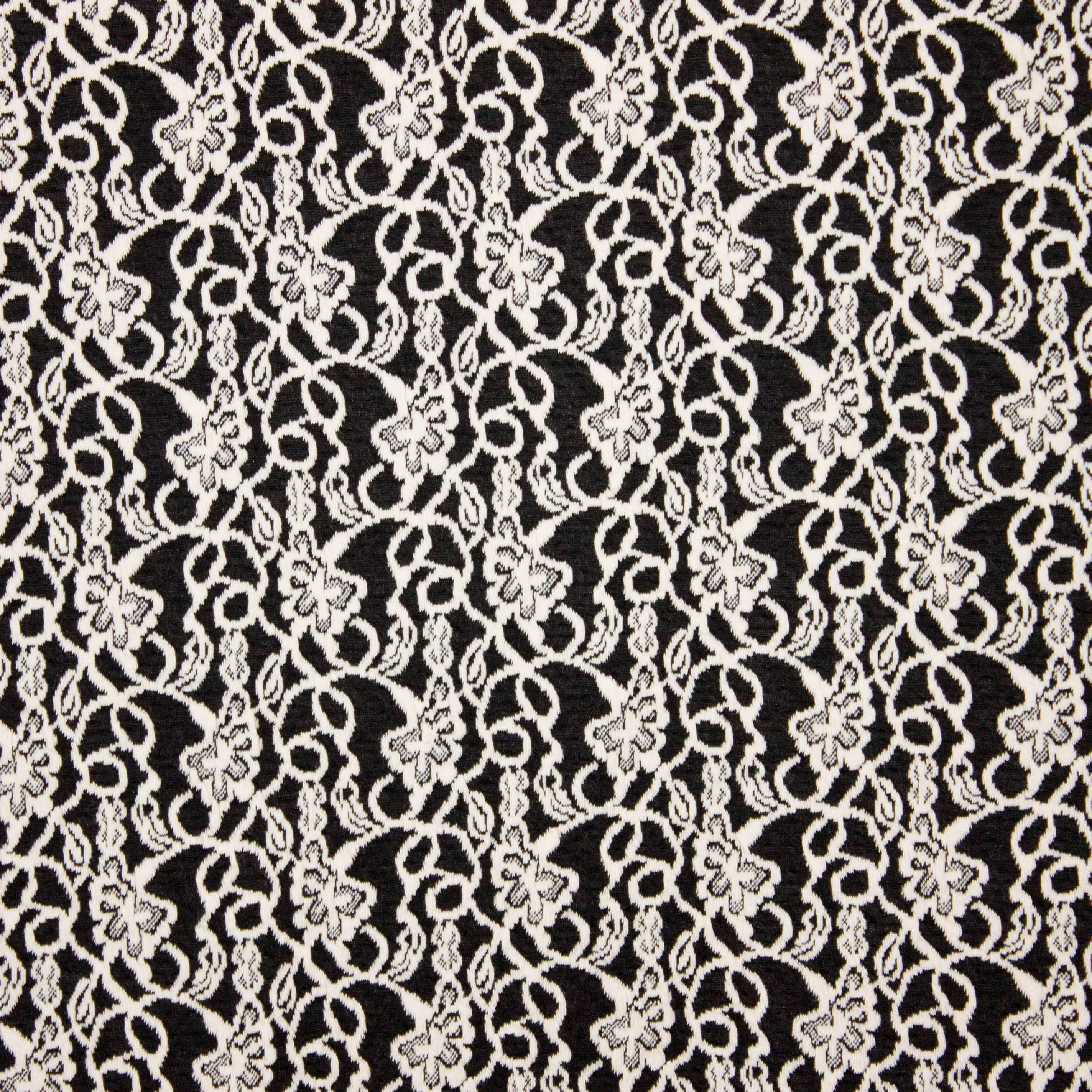 Zwarte jacquard met wit bloemenmotief
