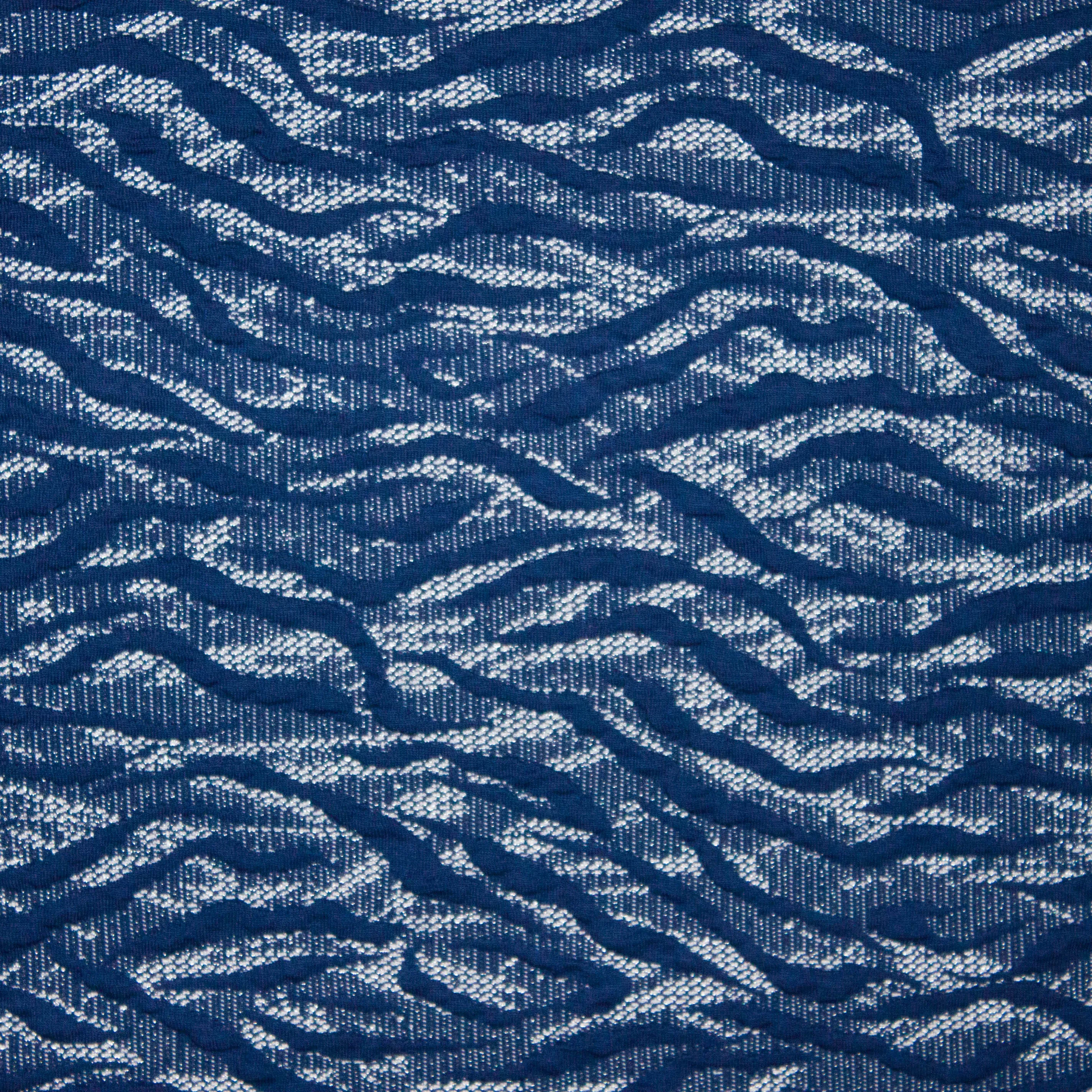 Jacquard in blauw en zilveren stretchstof