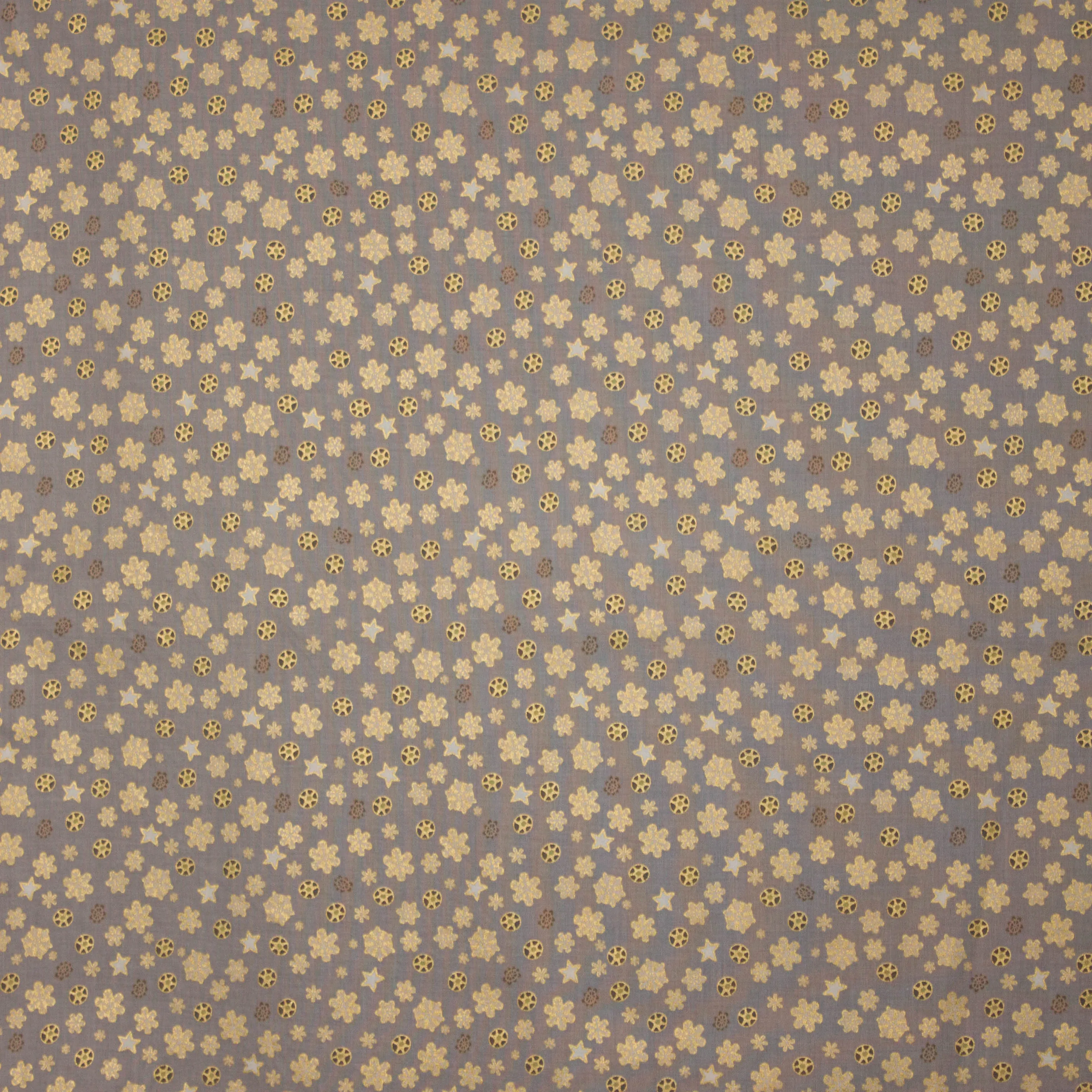 Grijze katoen met ijskristallen motief in gouden glitter
