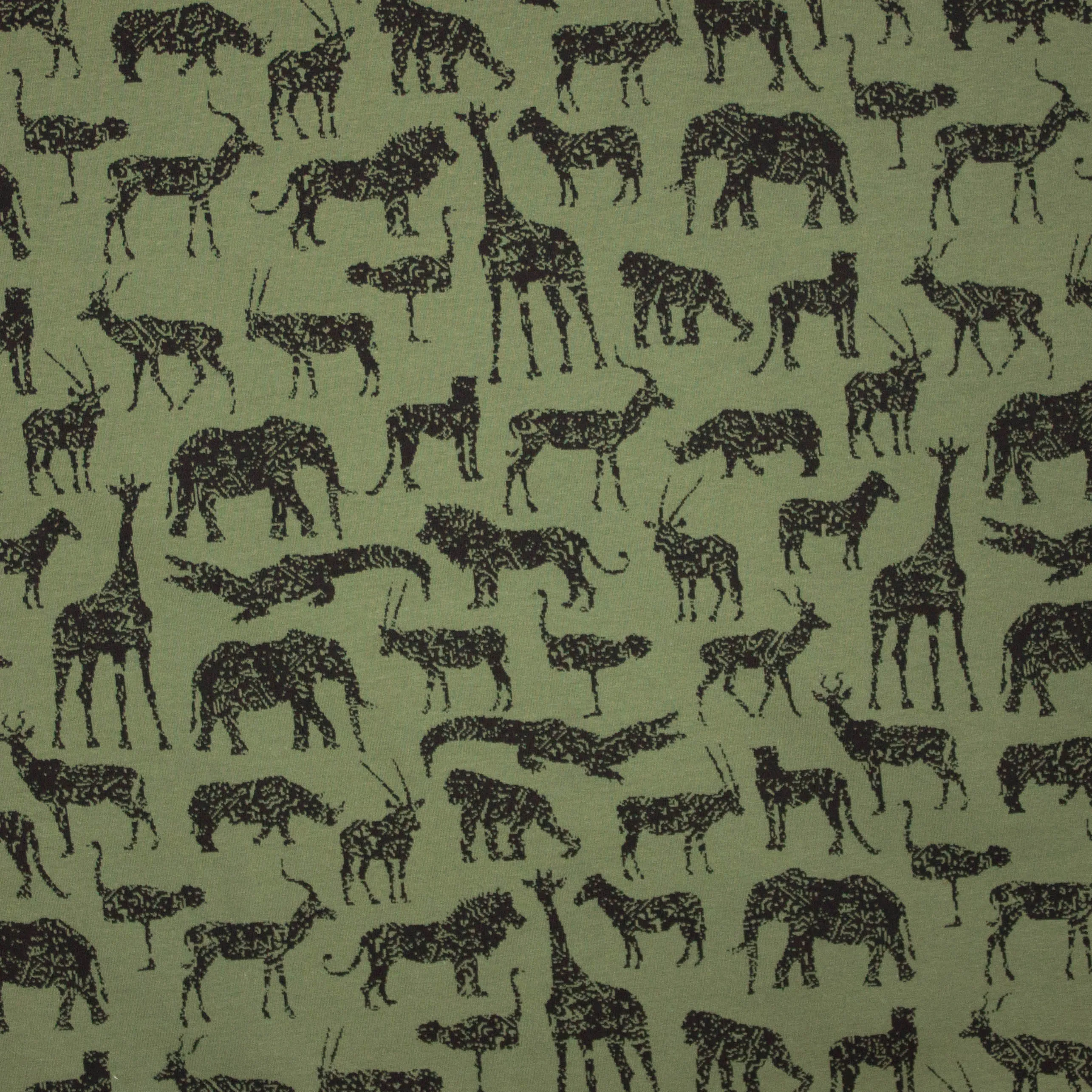 Groen gewatteerde sweater met zwarte print van wilde dieren