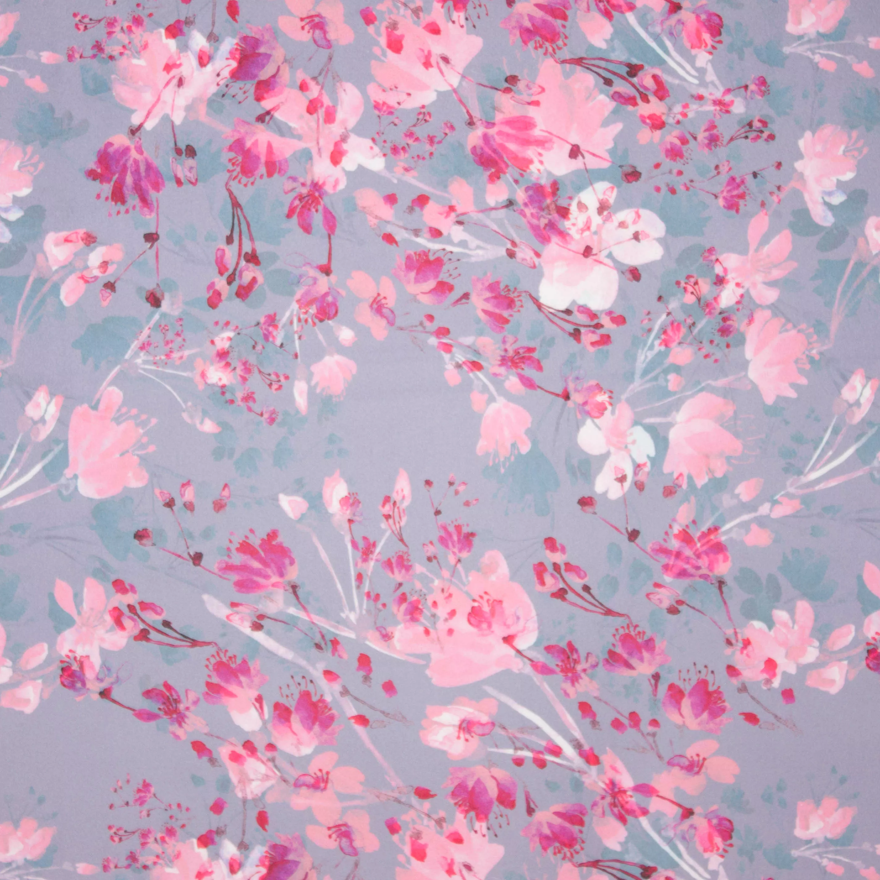 Polyester lila met bloemenmotief