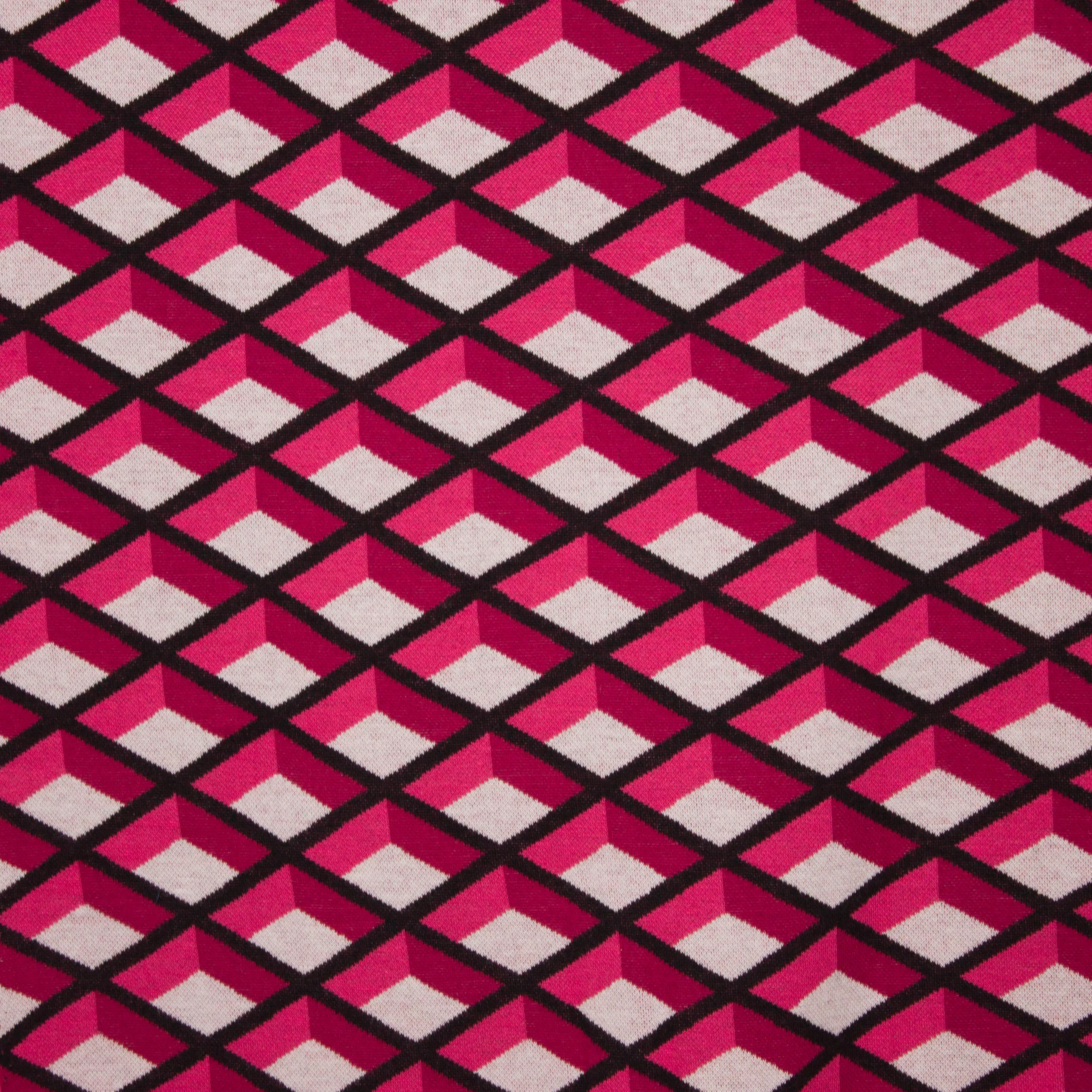 Katoenen breistof in roze tinten met geometrisch motief van Hamburger Liebe