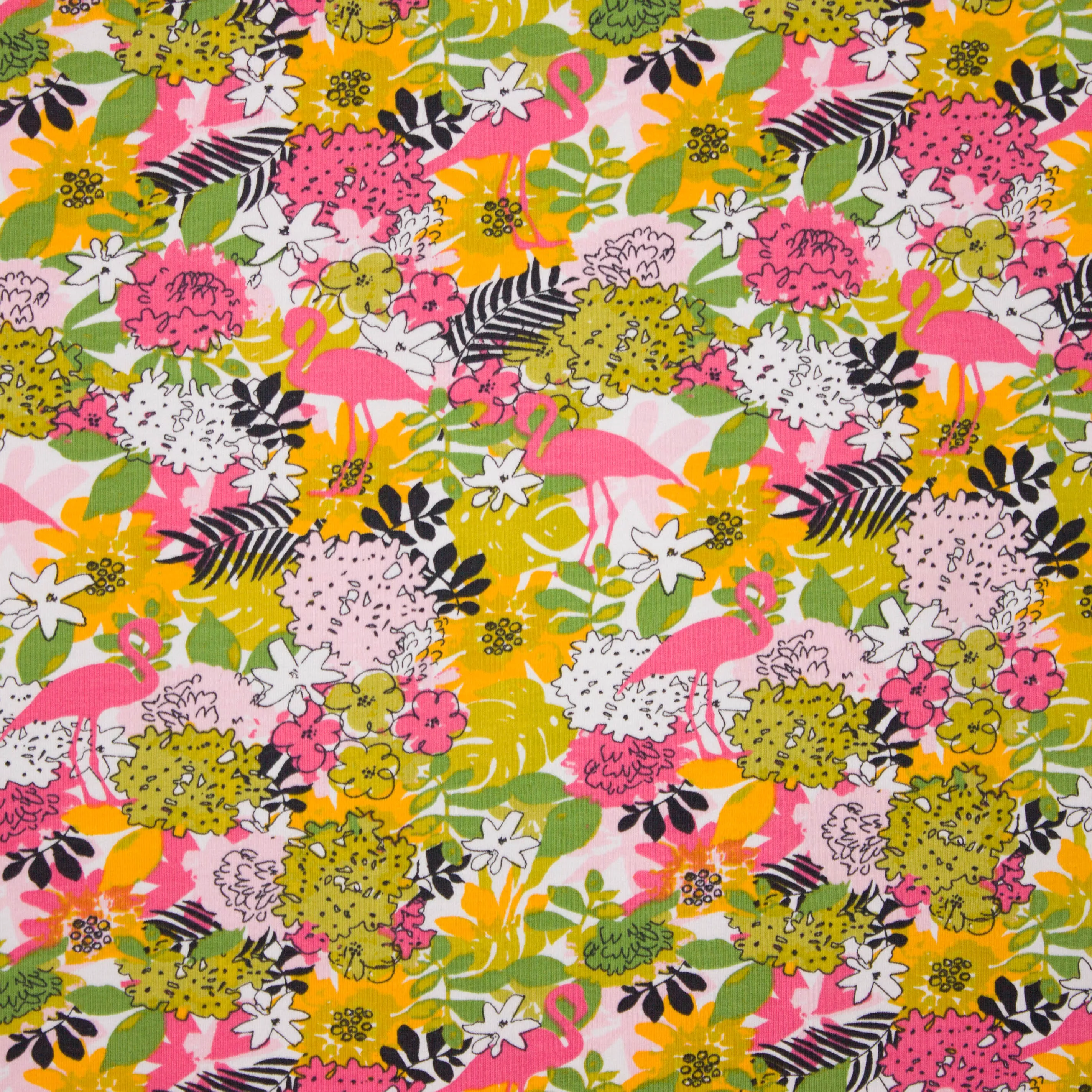 Tricot met flamingo's en planten