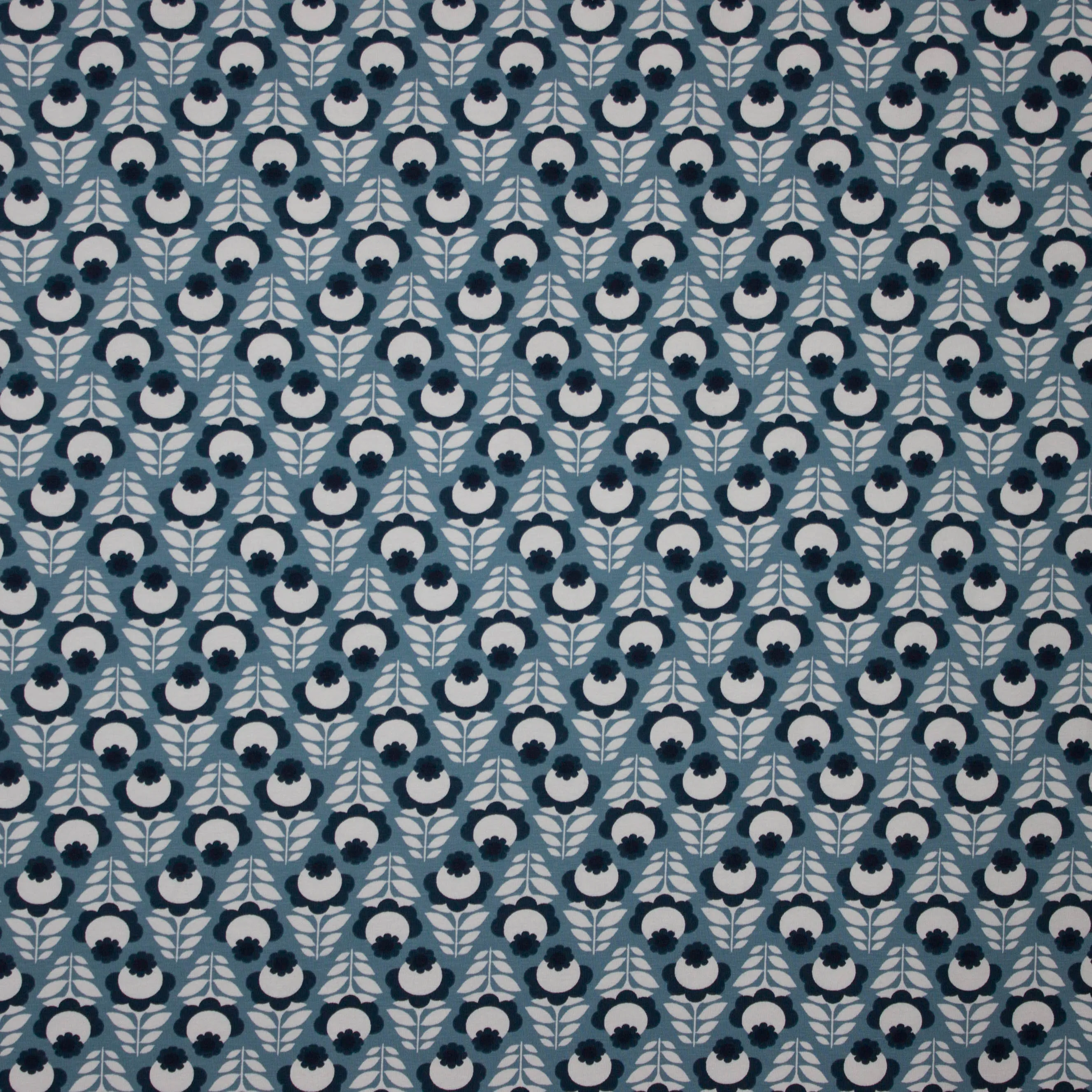 Tricot met wit en blauw retro bloemen motief van Stenzo