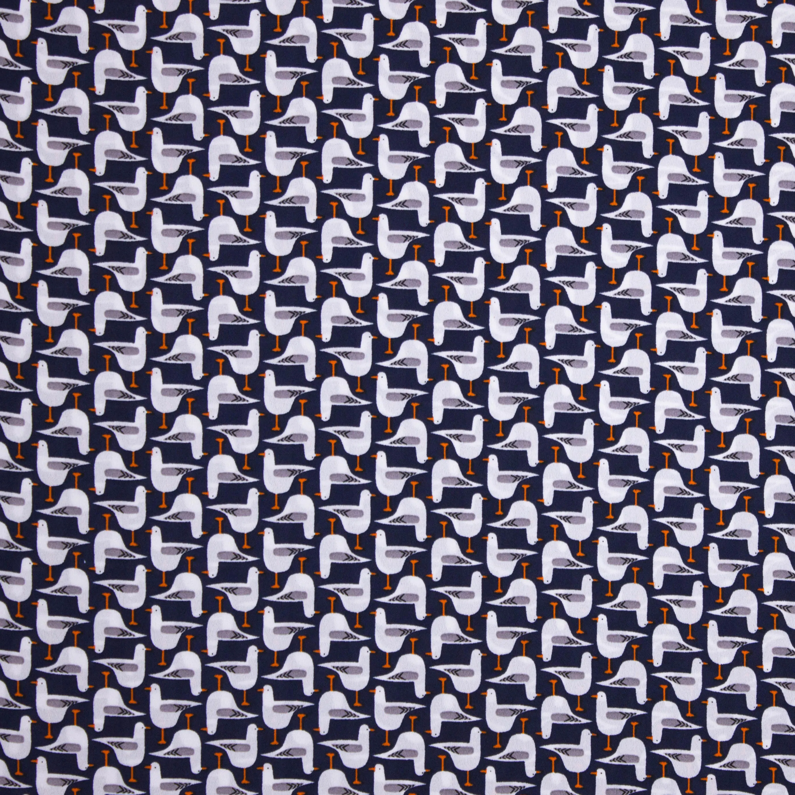 Soepele stof donkerblauw met meeuwen van Be Trendy