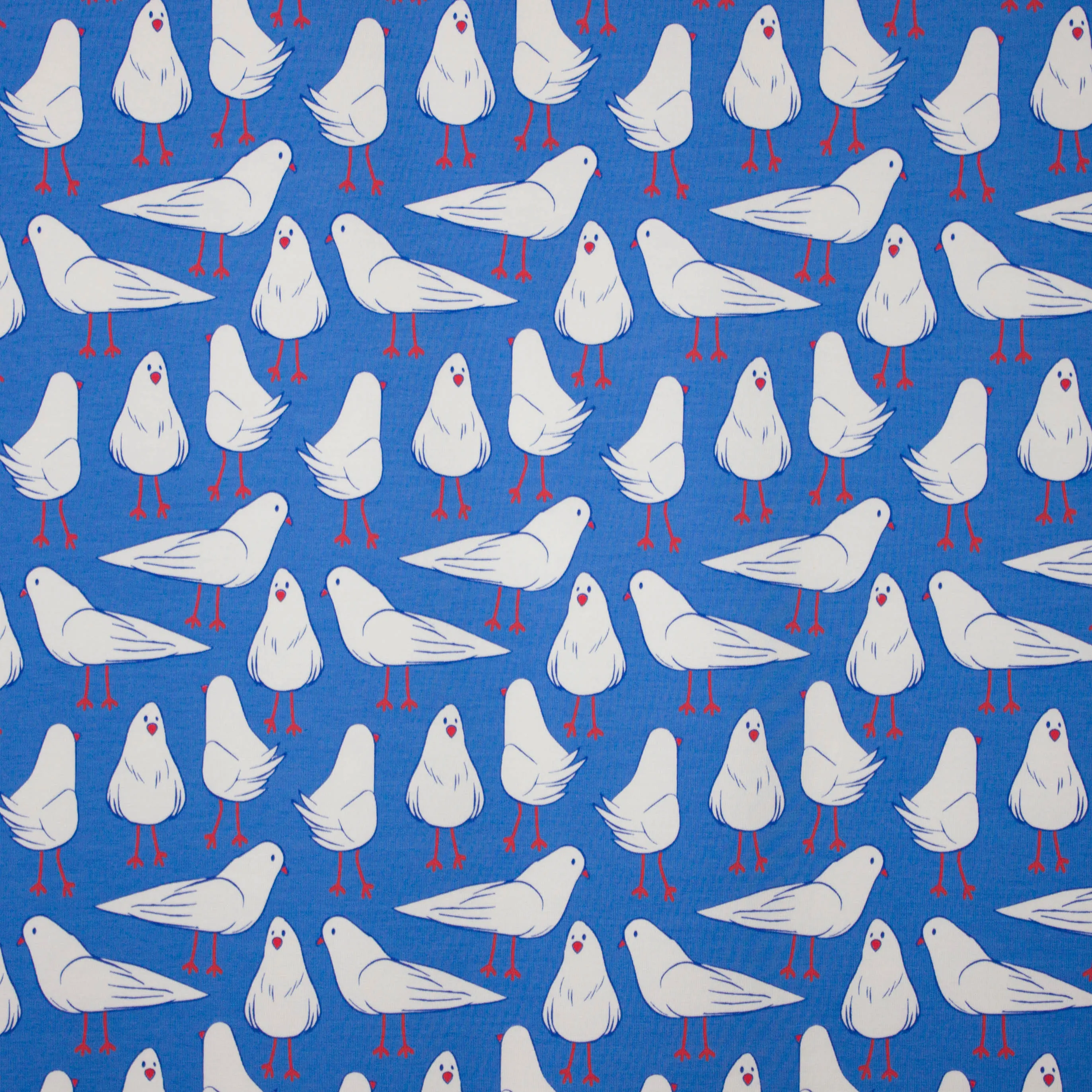 Blauwe french terry met duifjes motief