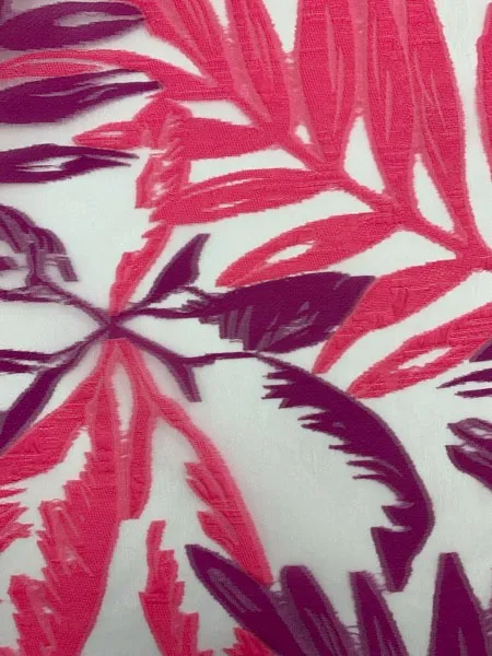 Voile wit met roze en paarse bladeren - The Fashion Basement