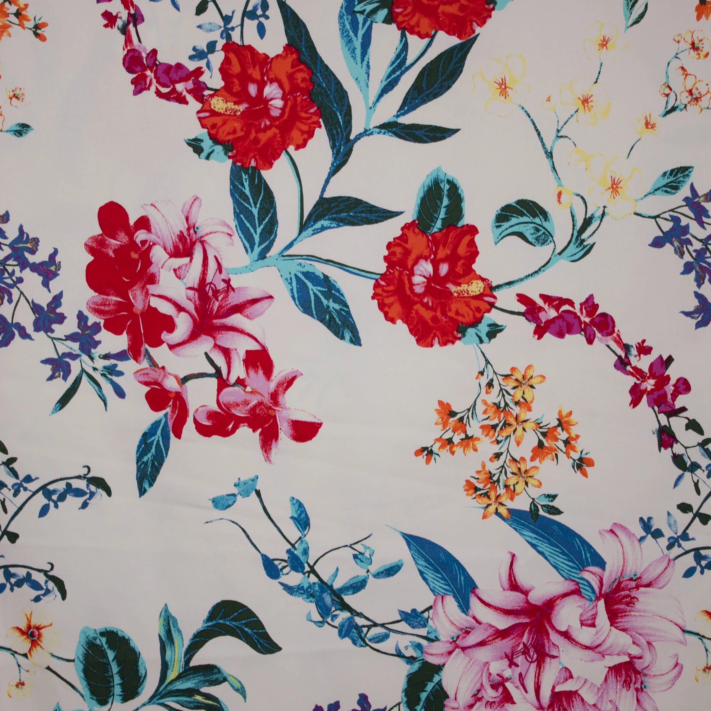 Witte rekbare katoen met bloemen motief