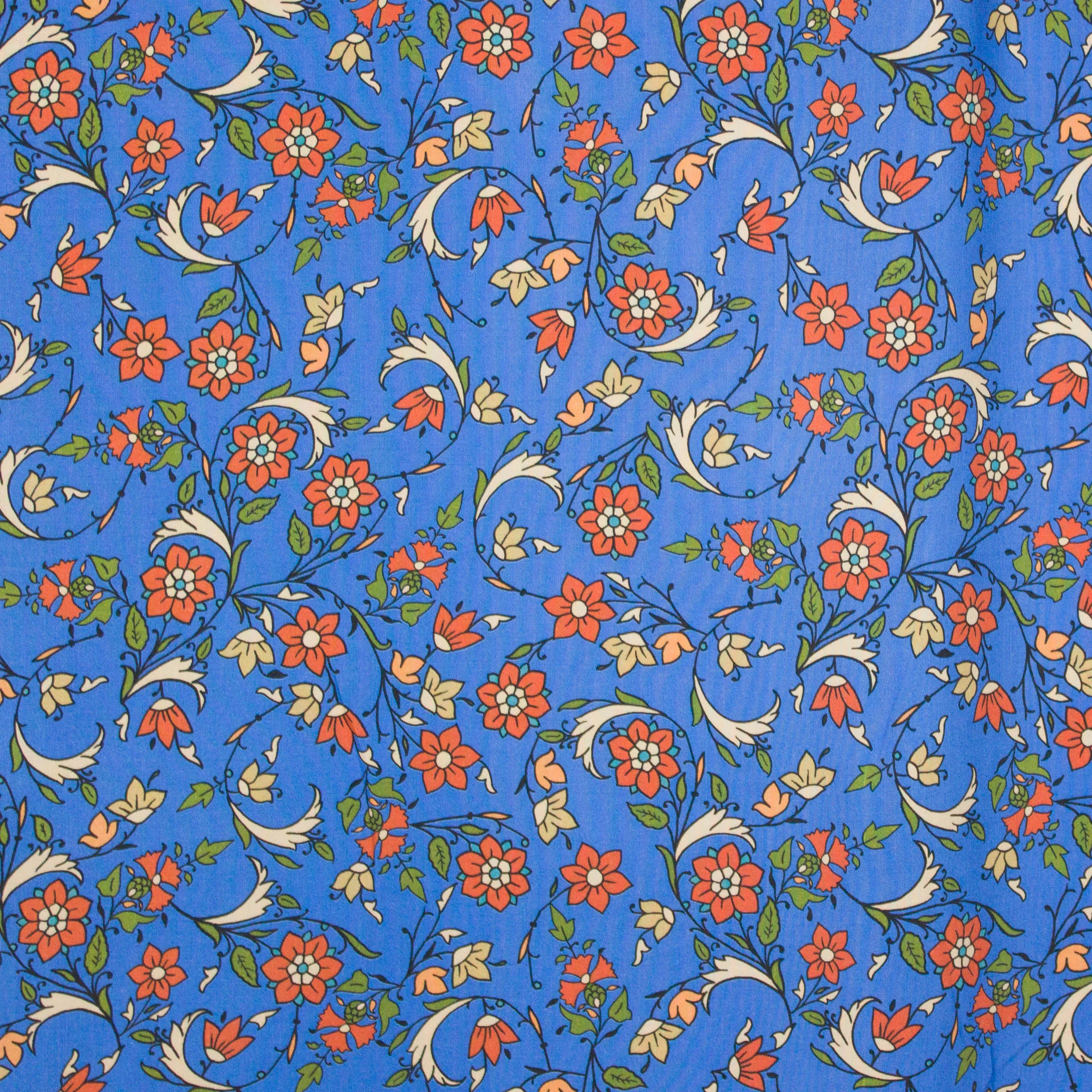 Blauwe rekbare viscose met bloemen motief