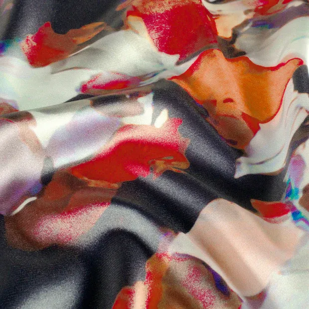 Satijn zwart met abstract patroon