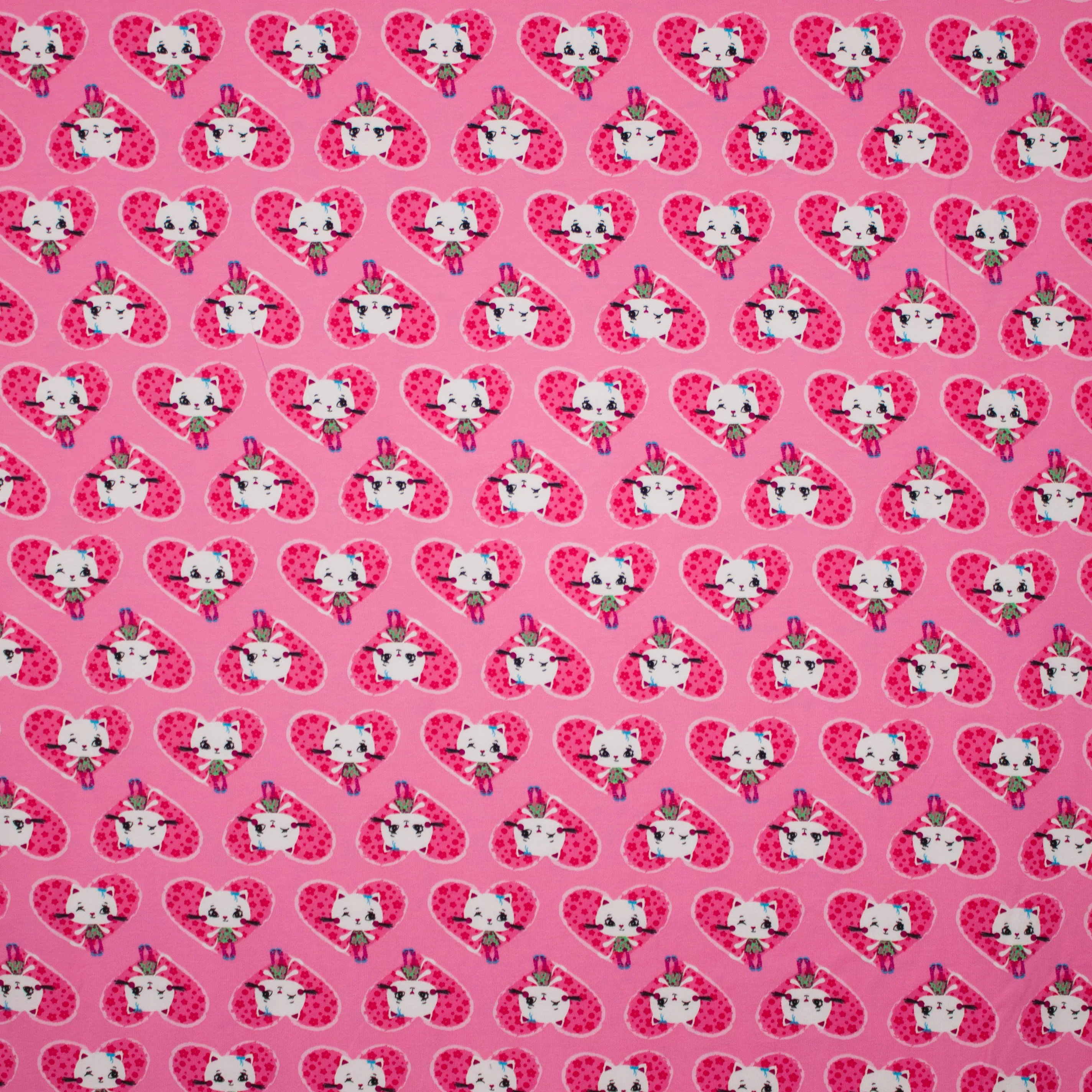 Roze tricot met harten en poesjes motief