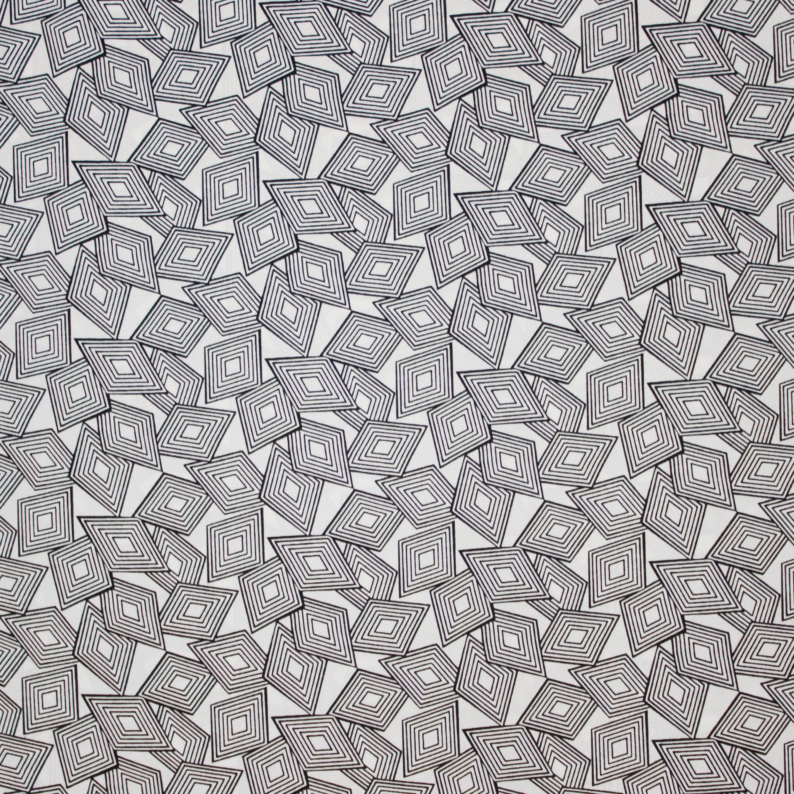 Witte microfiber polyester met zwart ruiten motief