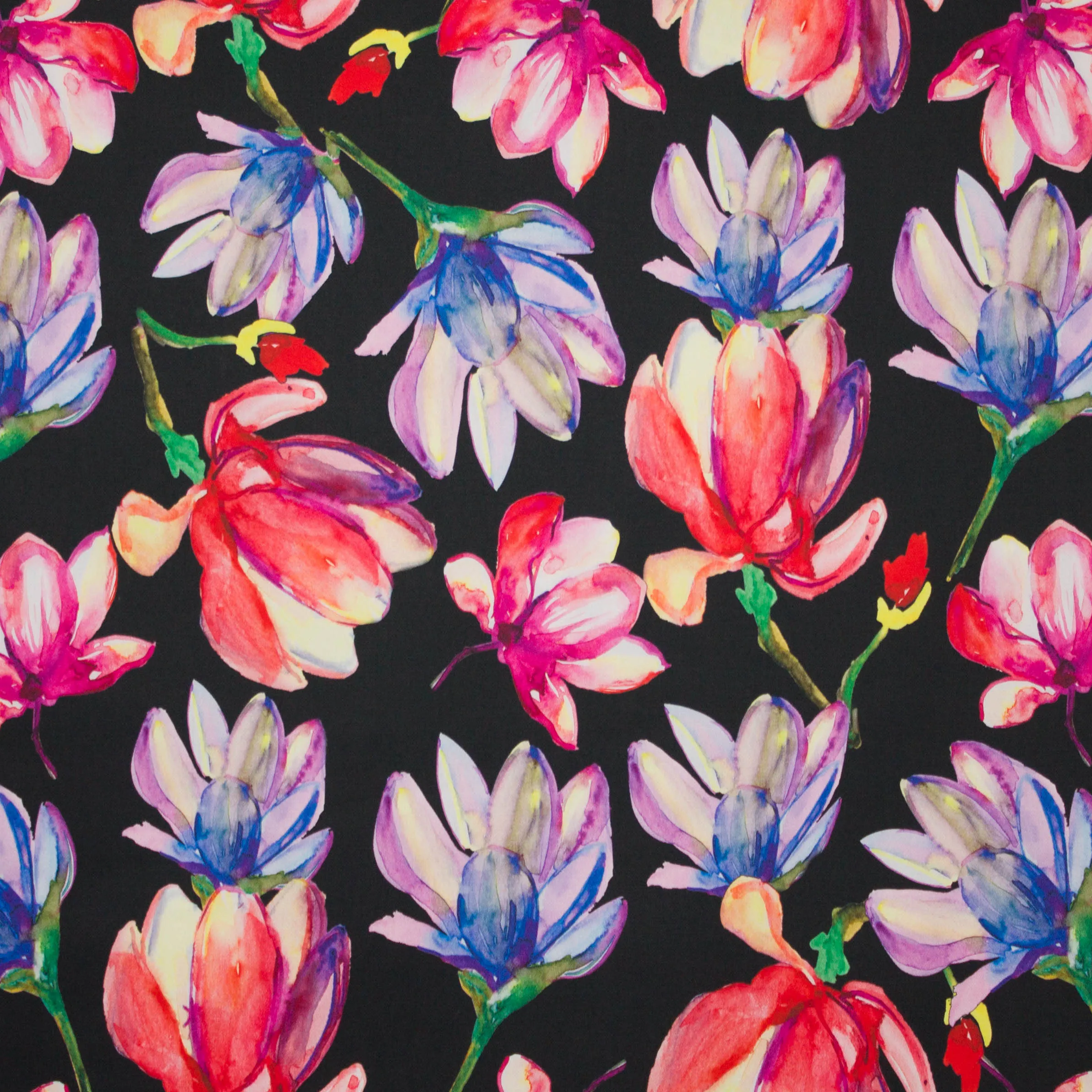 Zwarte rekbare katoen met veelkleurige bloemen