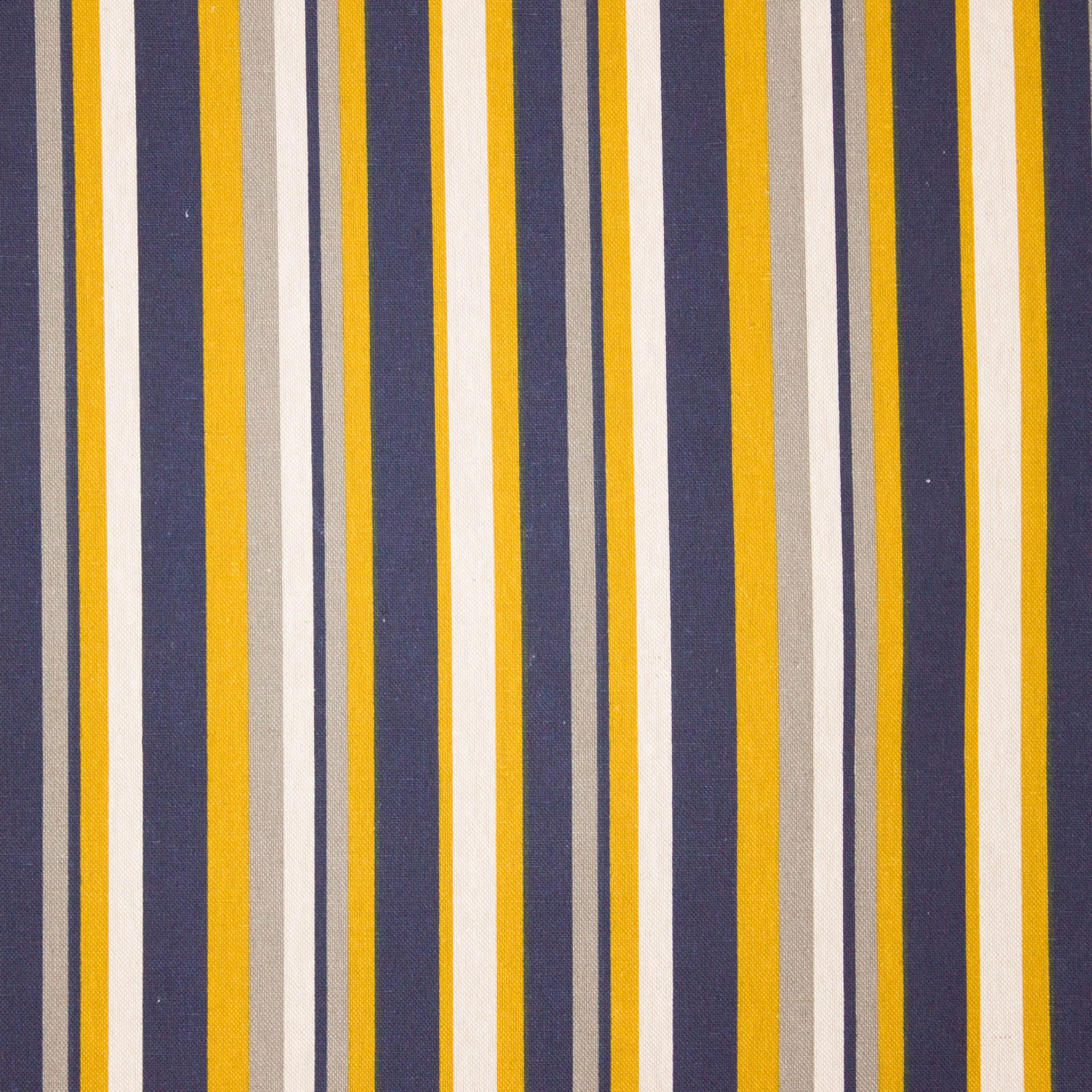 Gestreepte canvas in ecru, grijs, blauw en okergeel
