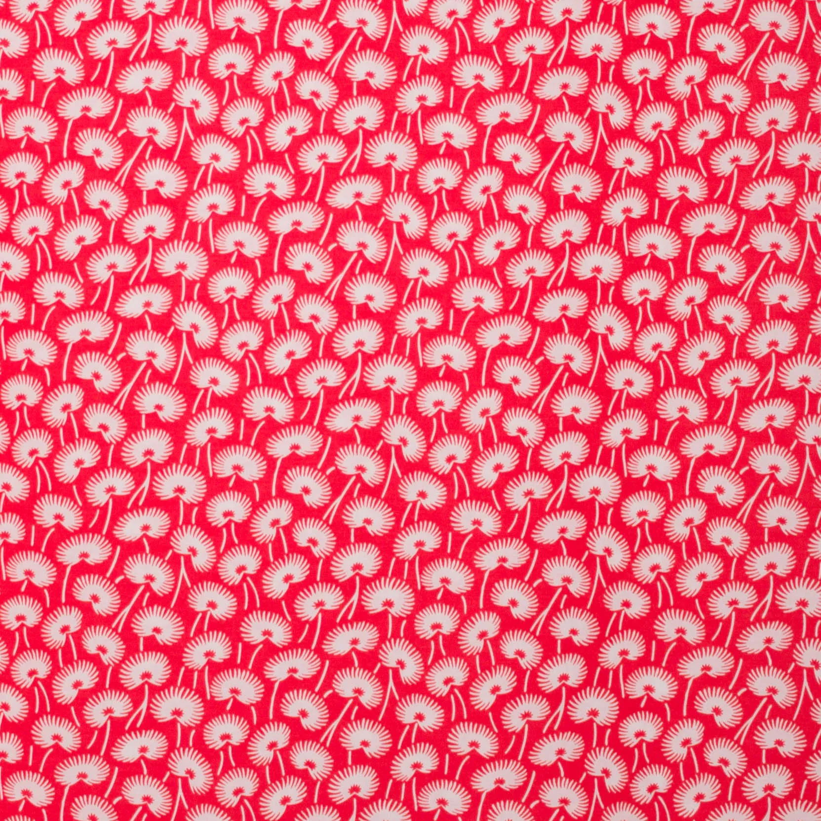 Koraalrode polyester met witte bloemen