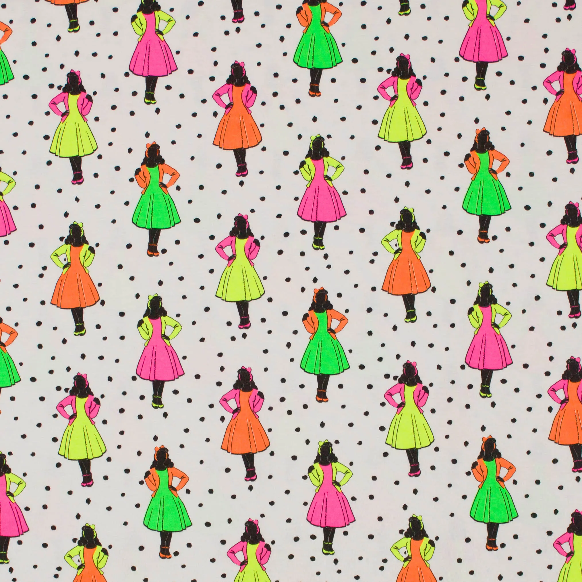Witte tricot met dames figuurtje in neon