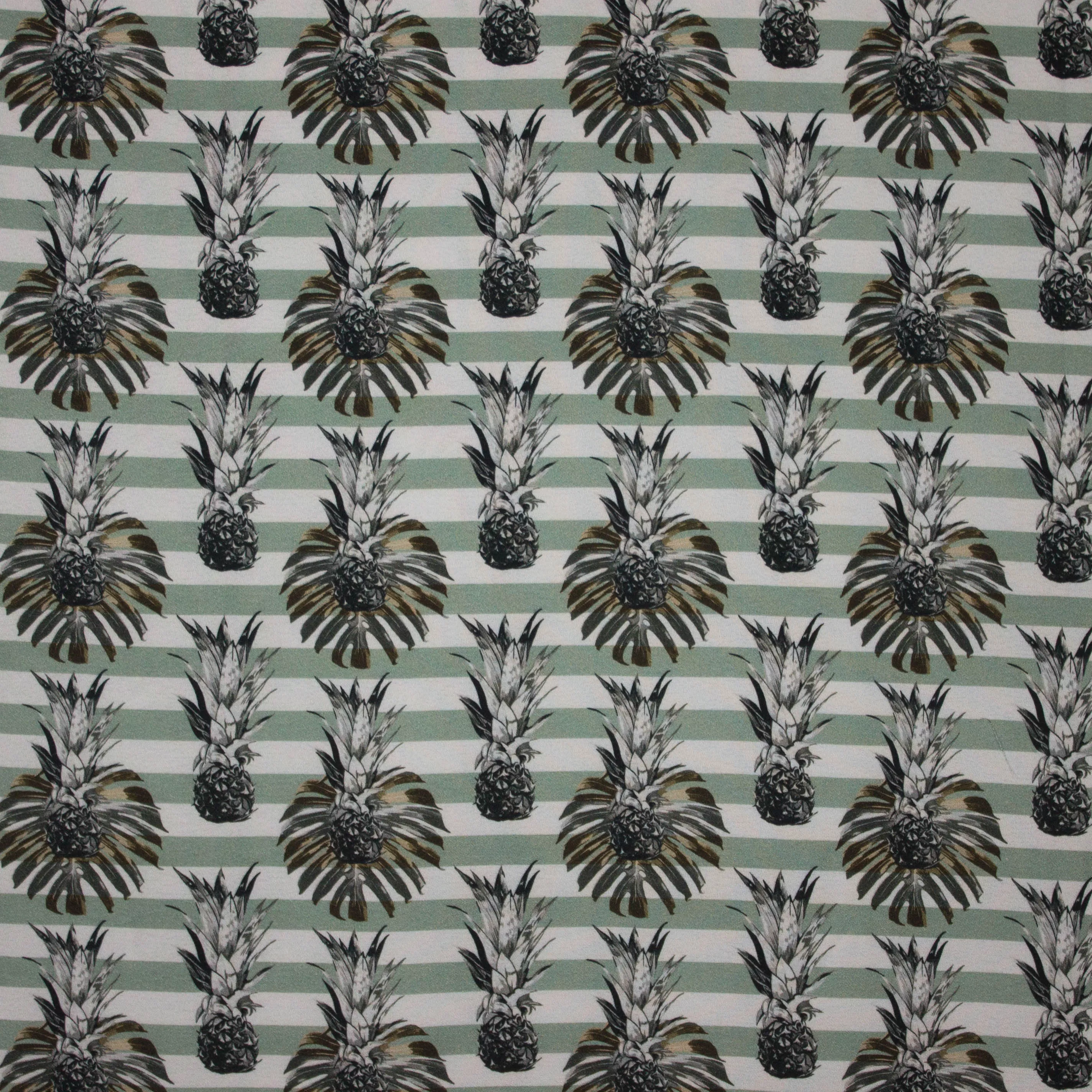 Viscose wit / groen gestreept met ananassen