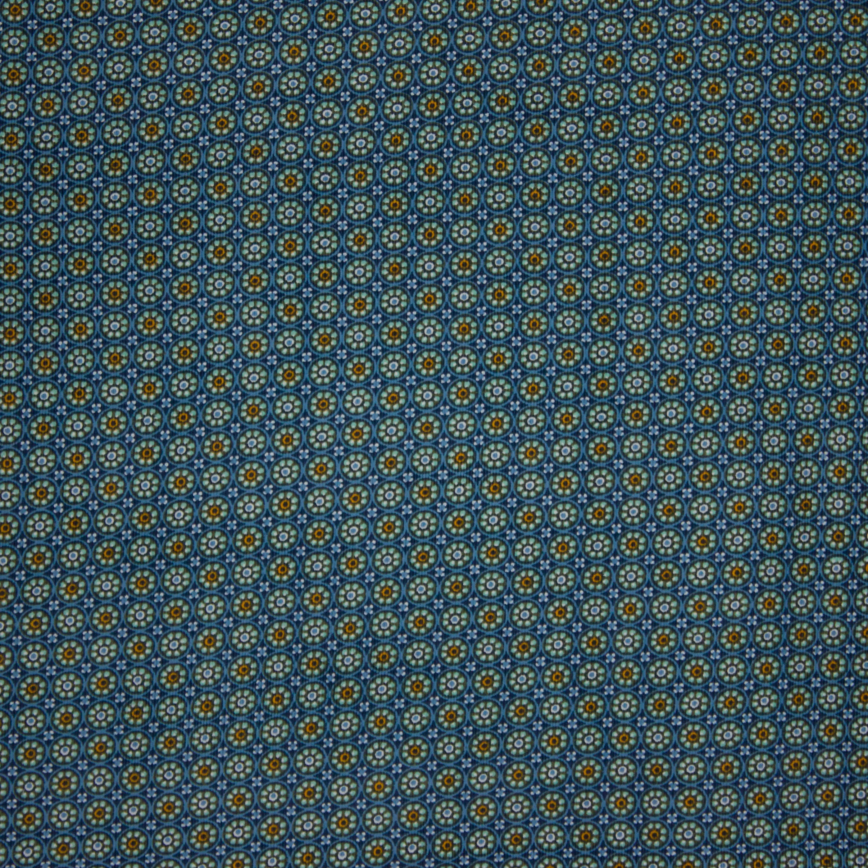 Blauwe nicky velours met abstracte bloemen motief