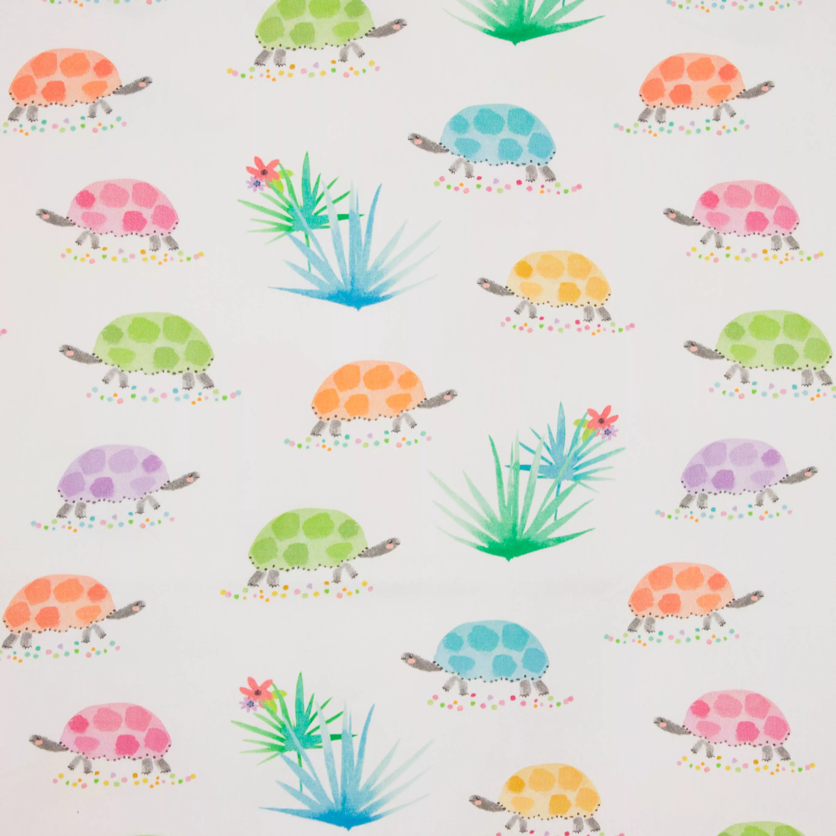 Witte polyester / katoen mengeling met schildpadden en planten
