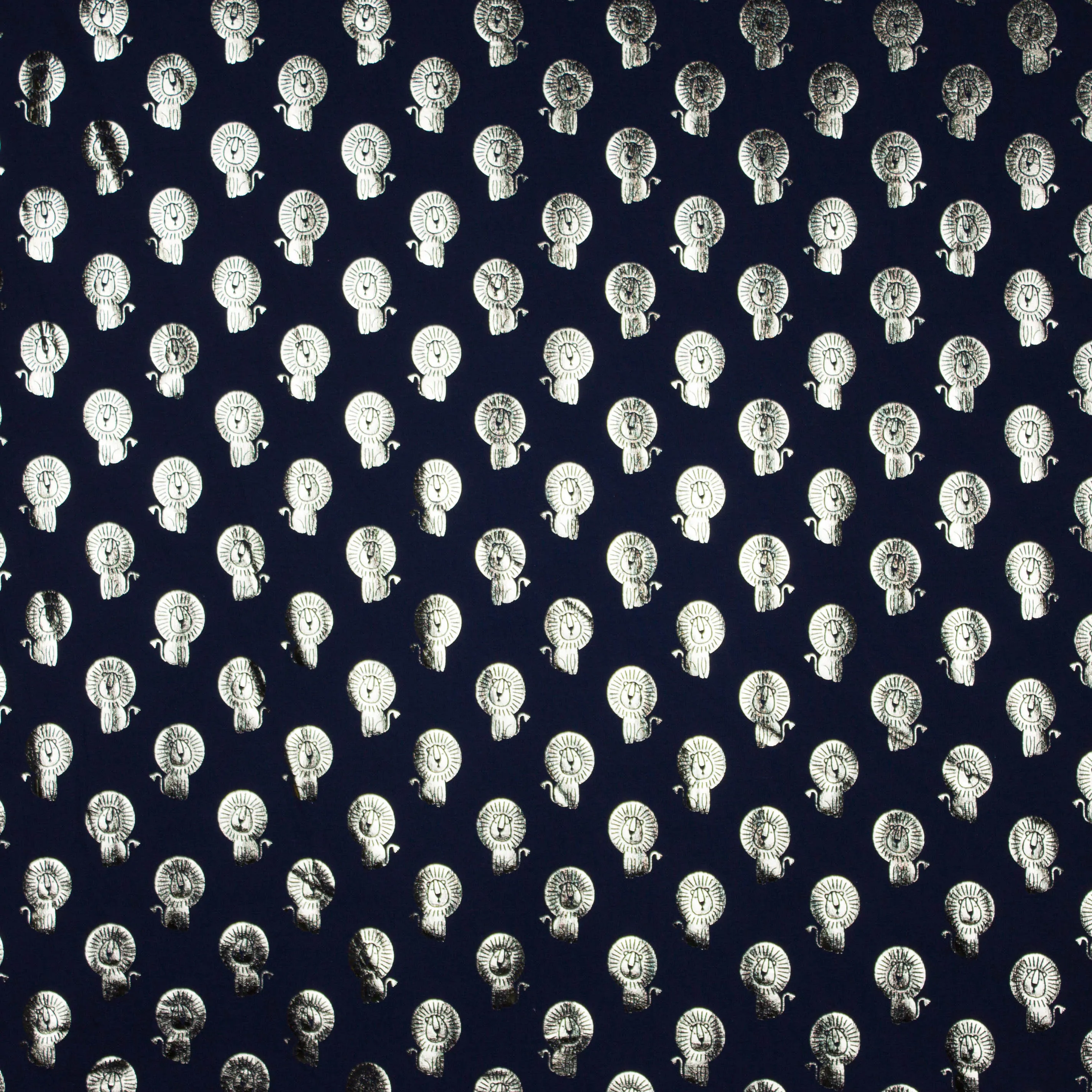 Donkerblauwe tricot met leeuw motief in gouden foil