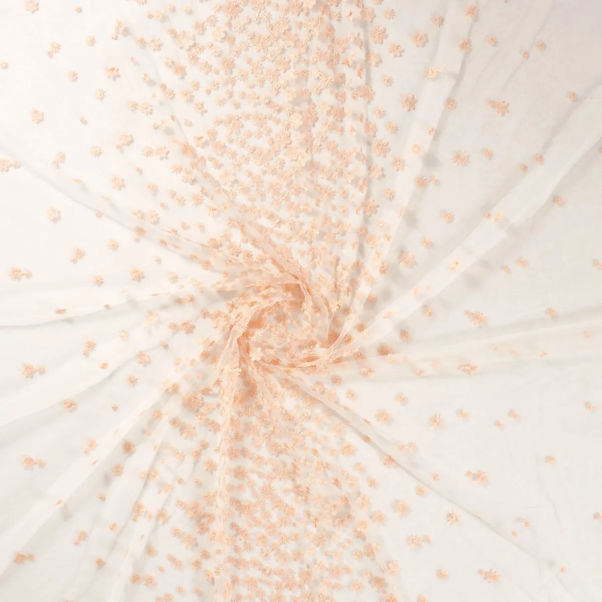Tule geborduurd met 3d bloemen koraal - Lorré