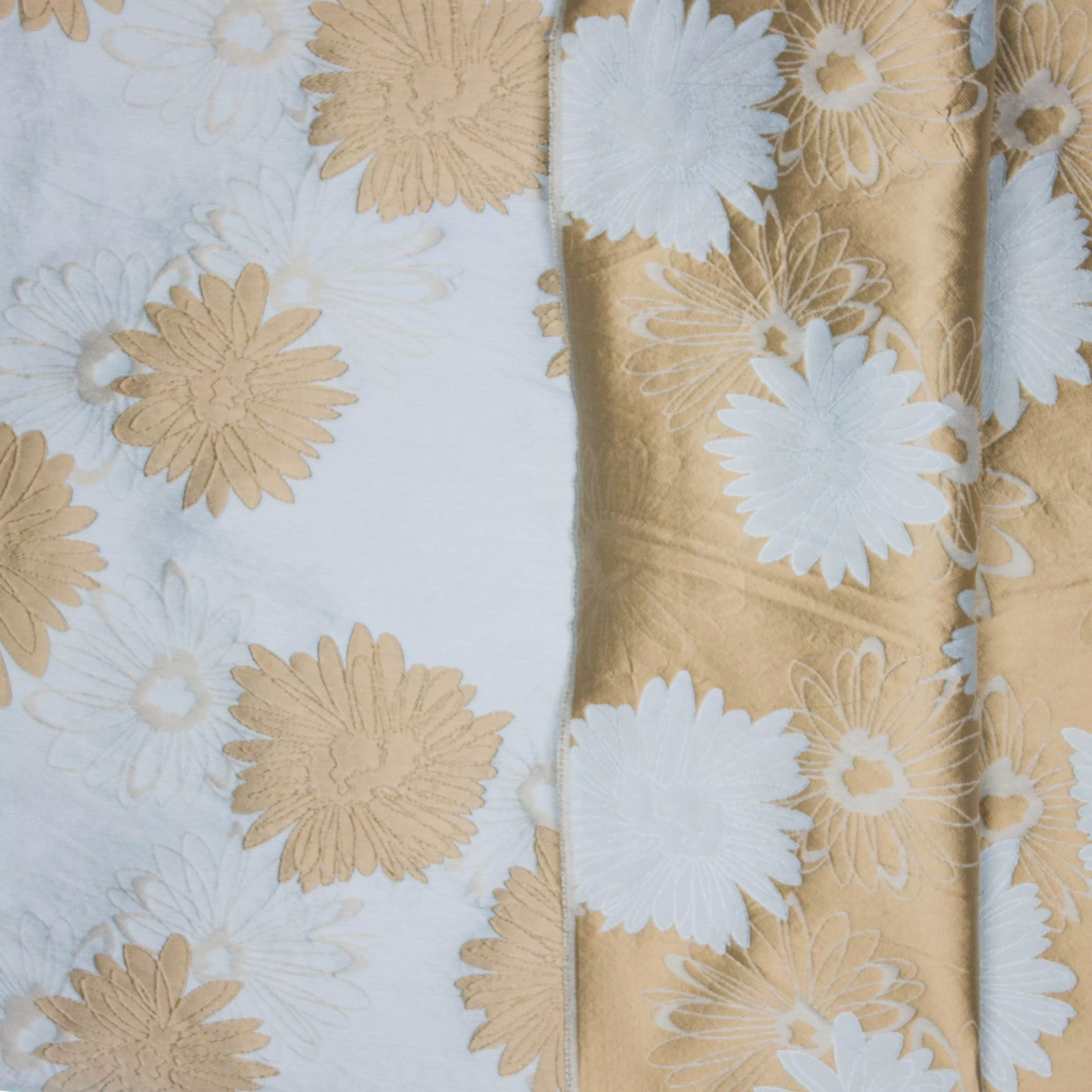 Jacquard double face blauw beige bloemen motief