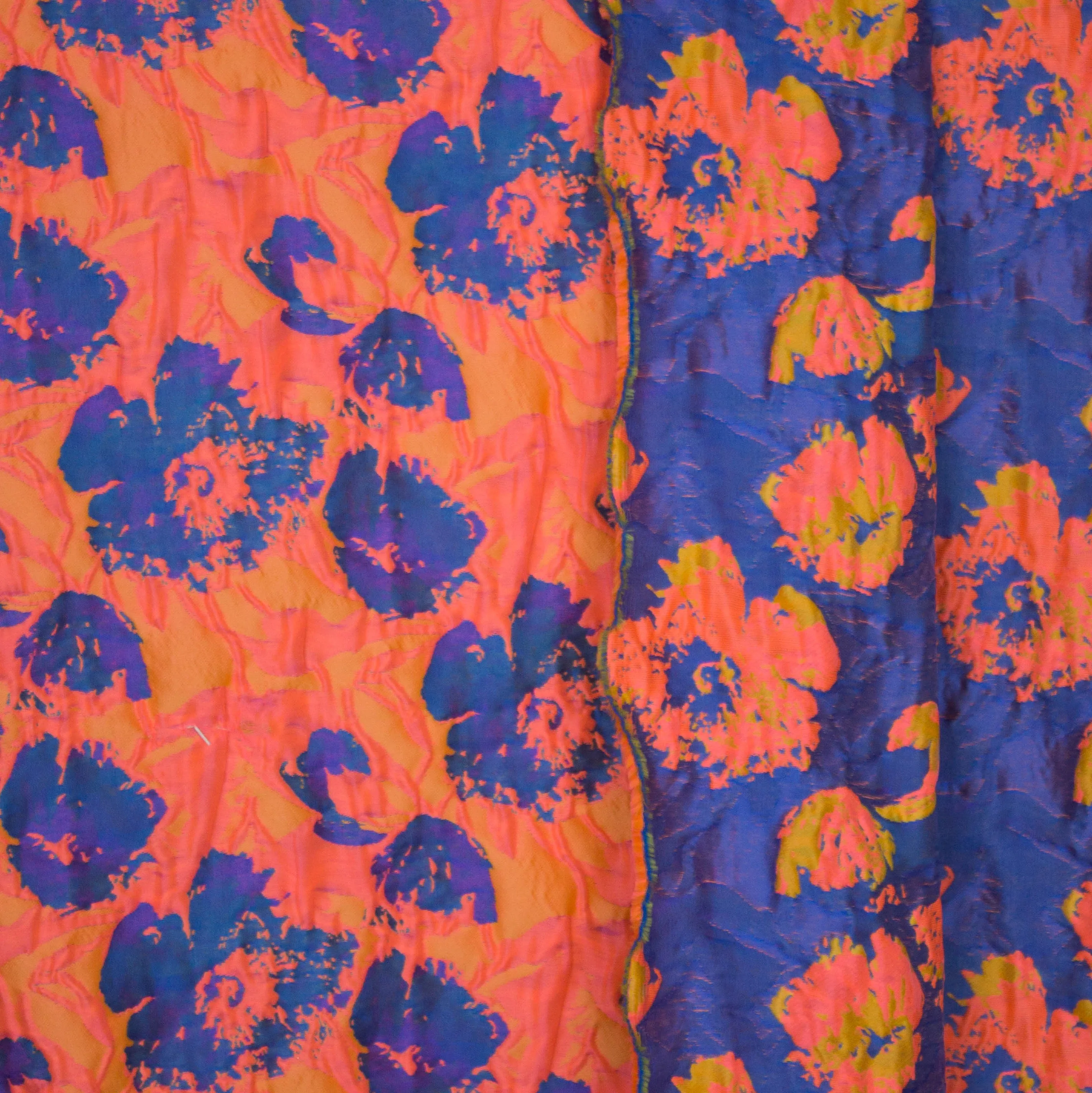 Jacquard double face jeansblauw bloemen motief